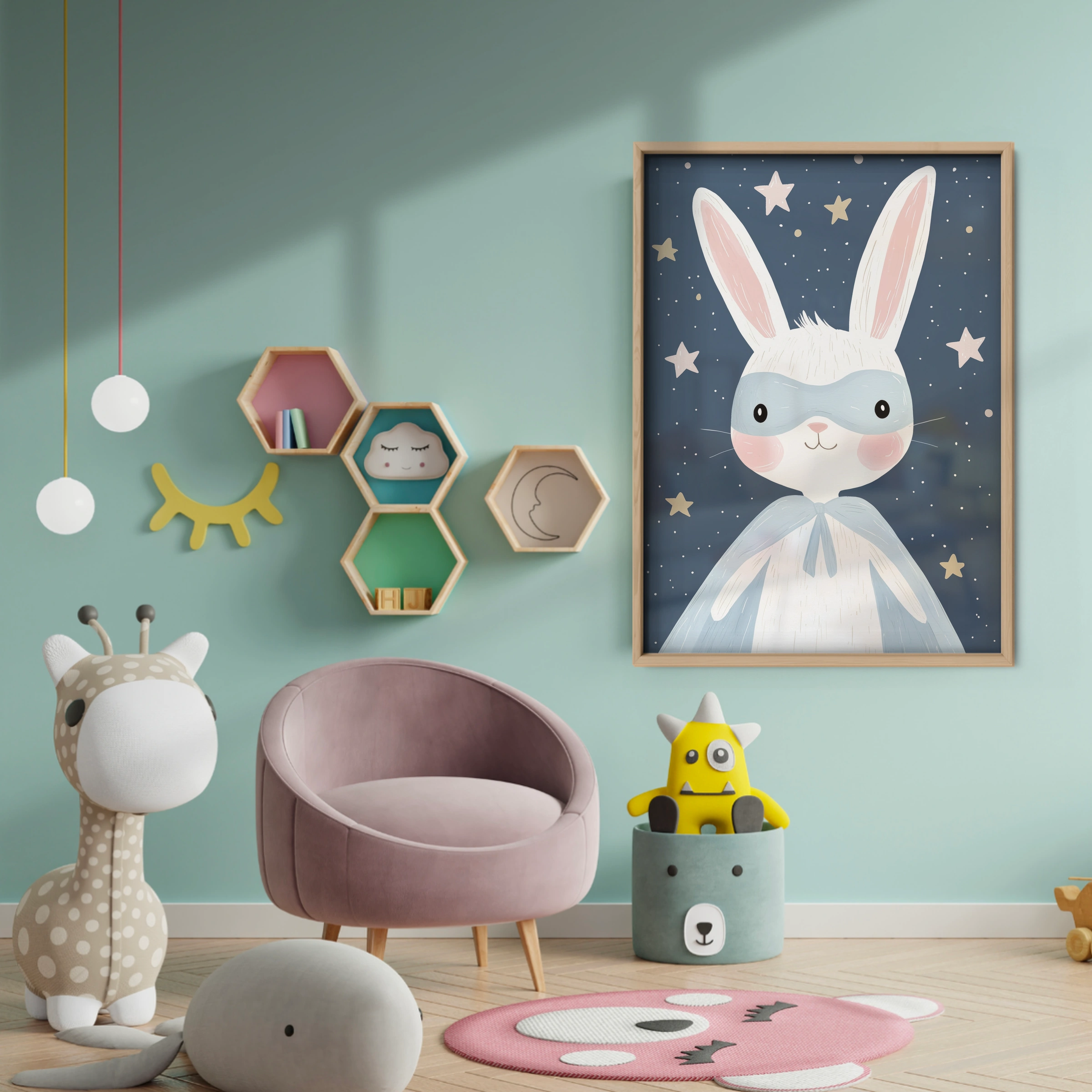 Starry Bunny Nursery Print - baby room wall decor print