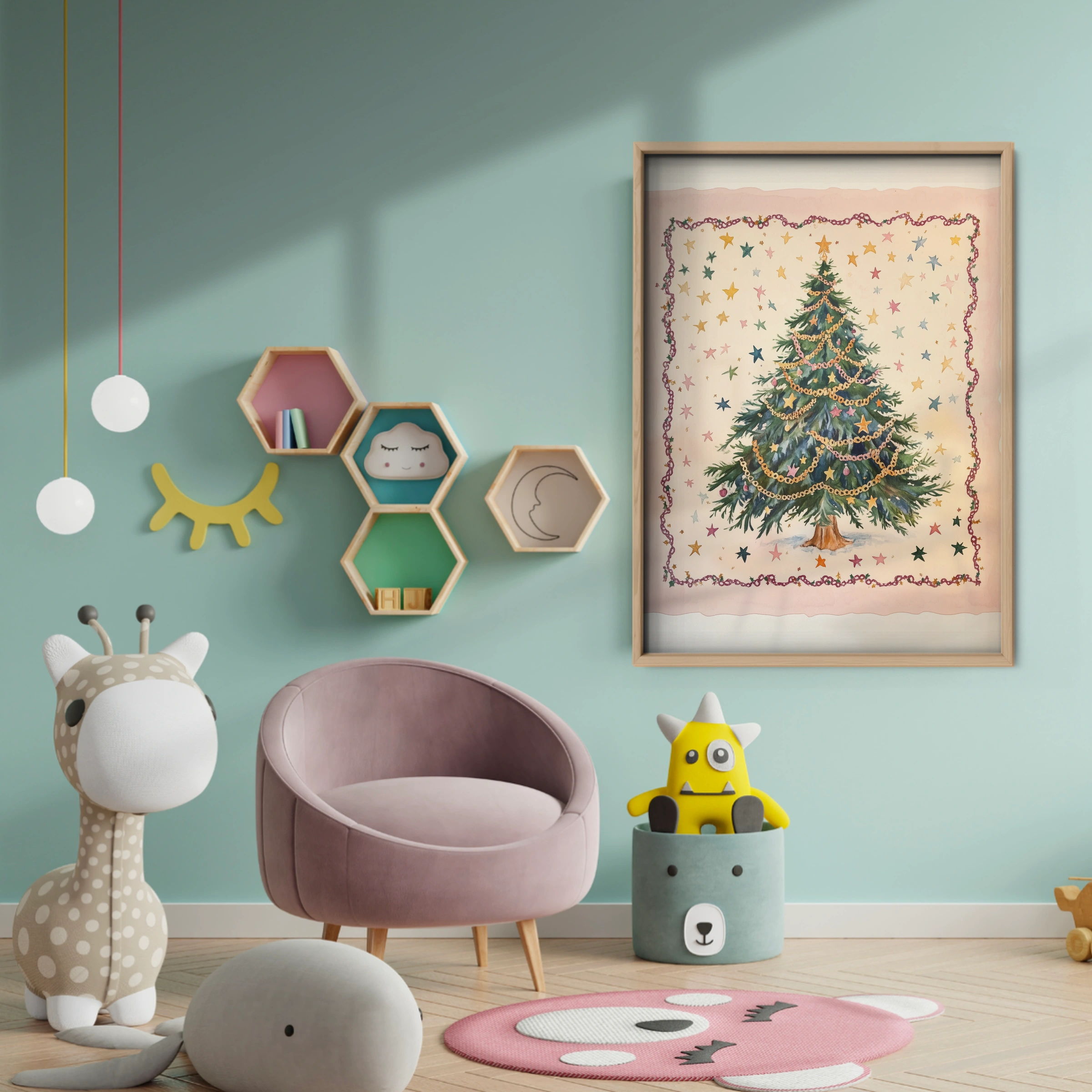 Starry Christmas Tree Print - baby room wall decor print