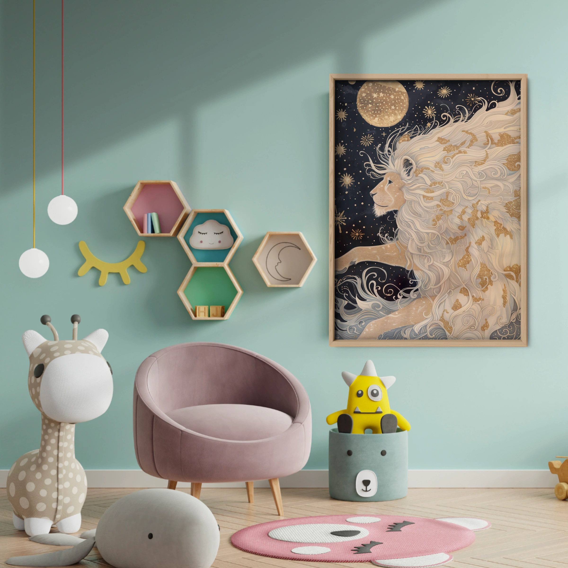 Starry Mane Lion Nursery Print - baby room wall decor print