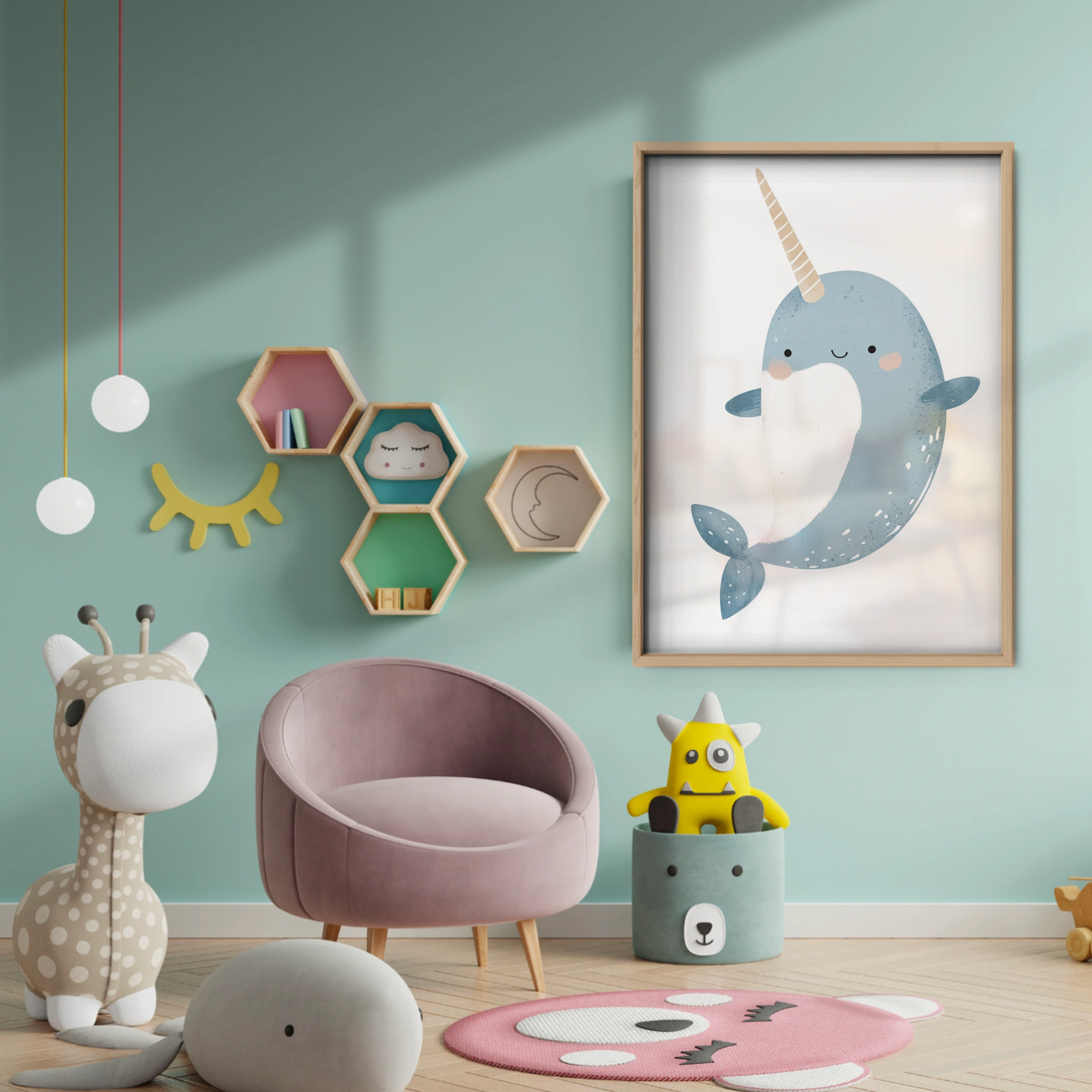 Starry Narwhal Nursery Print - baby room wall decor print