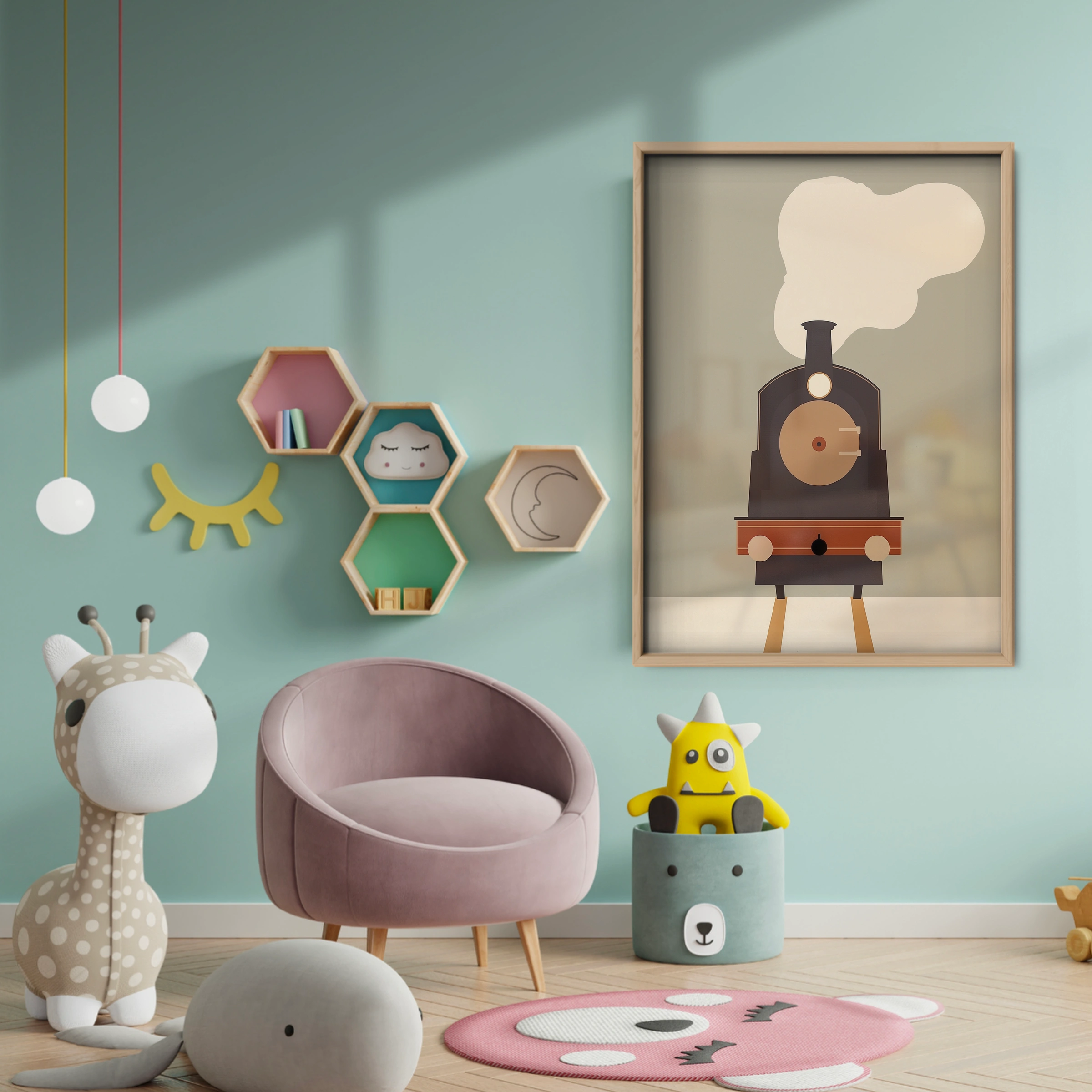 Steam Locomotive Nursery Print - baby room wall decor print