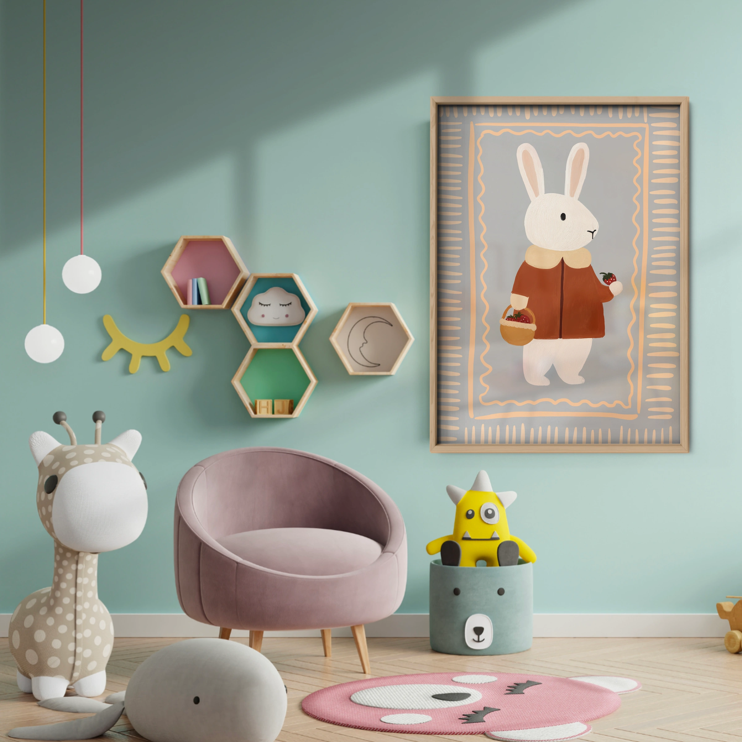 Storybook Bunny Nursery Print - baby room wall decor print
