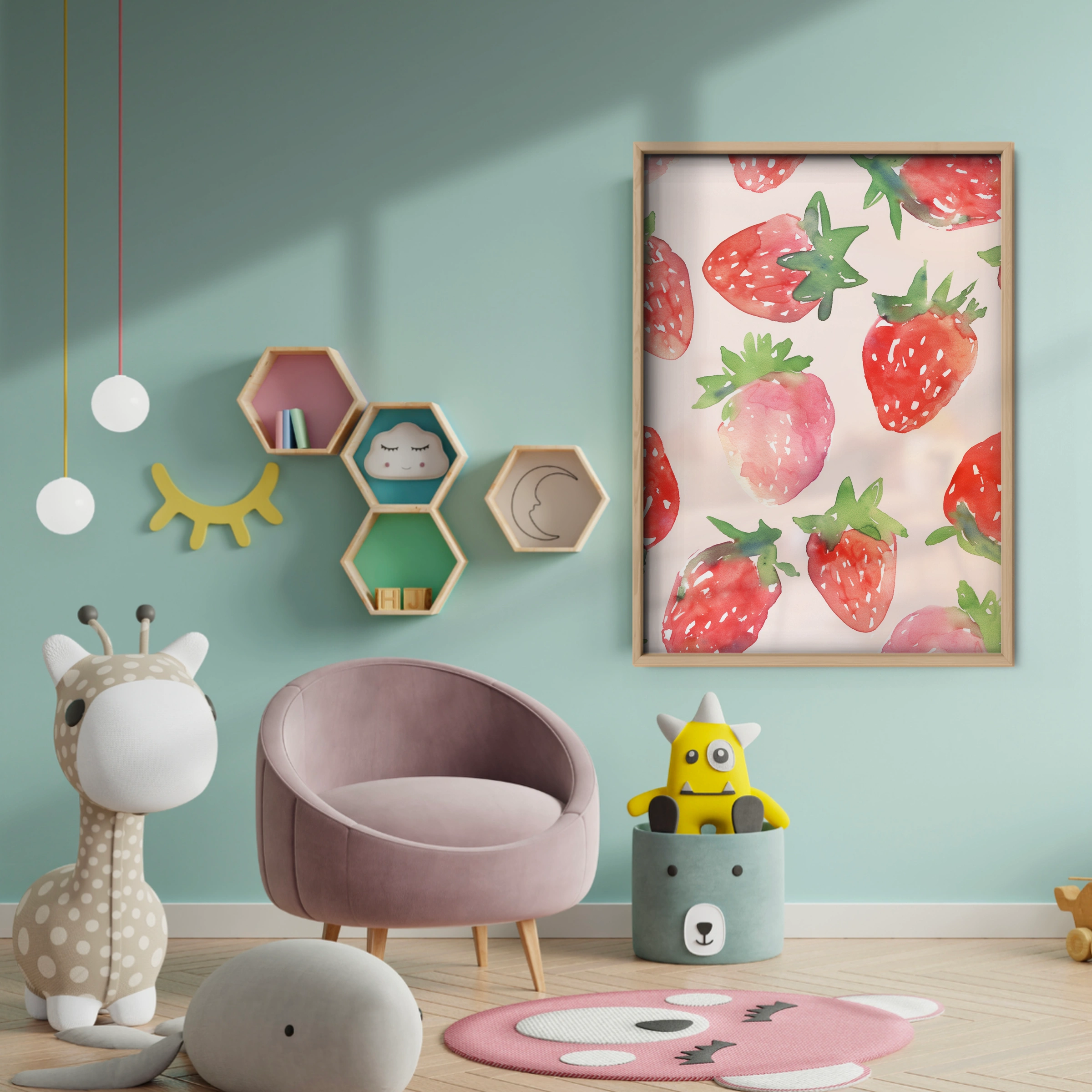 Strawberries Nursery Print - baby room wall decor print