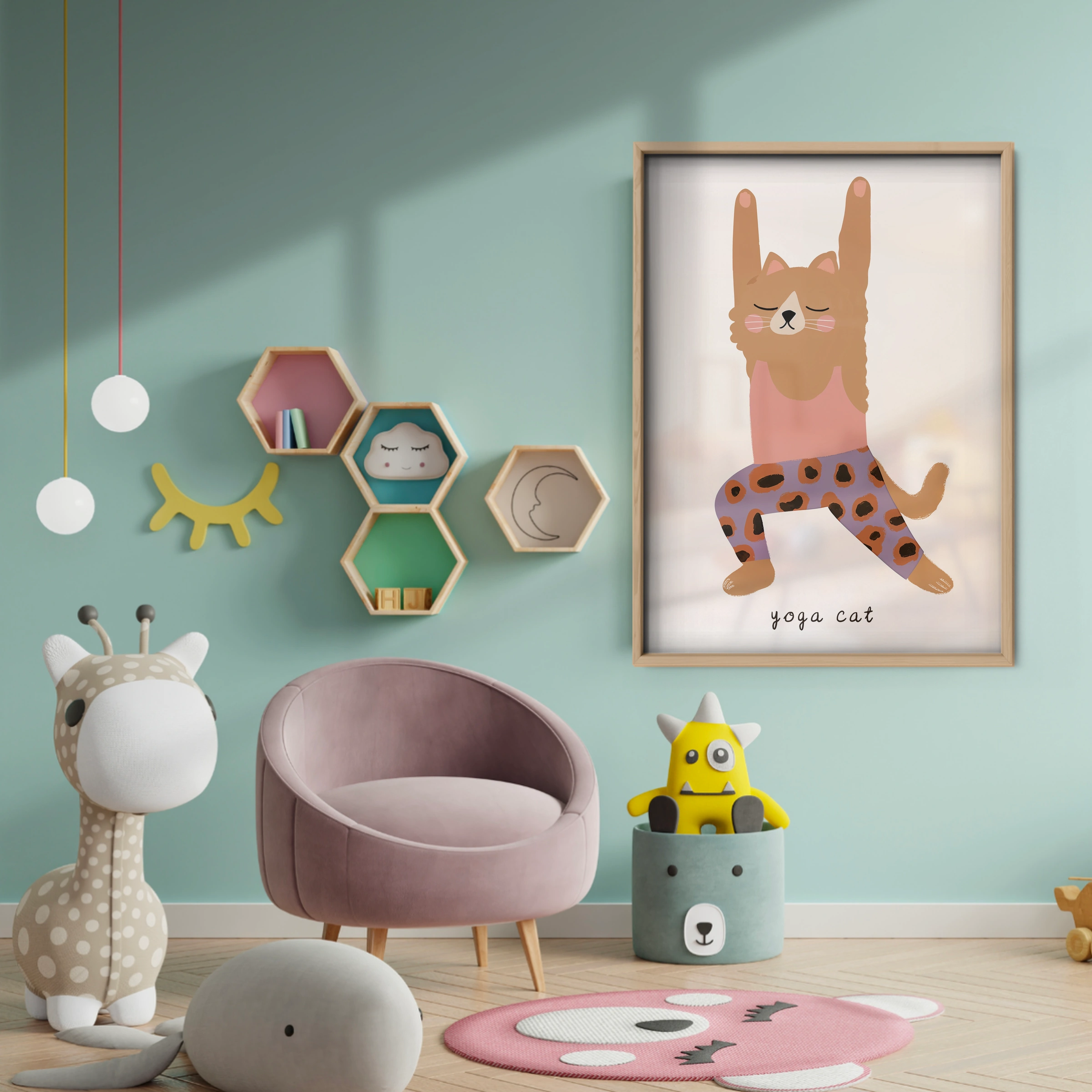 Stretching Cat Nursery Print - baby room wall decor print