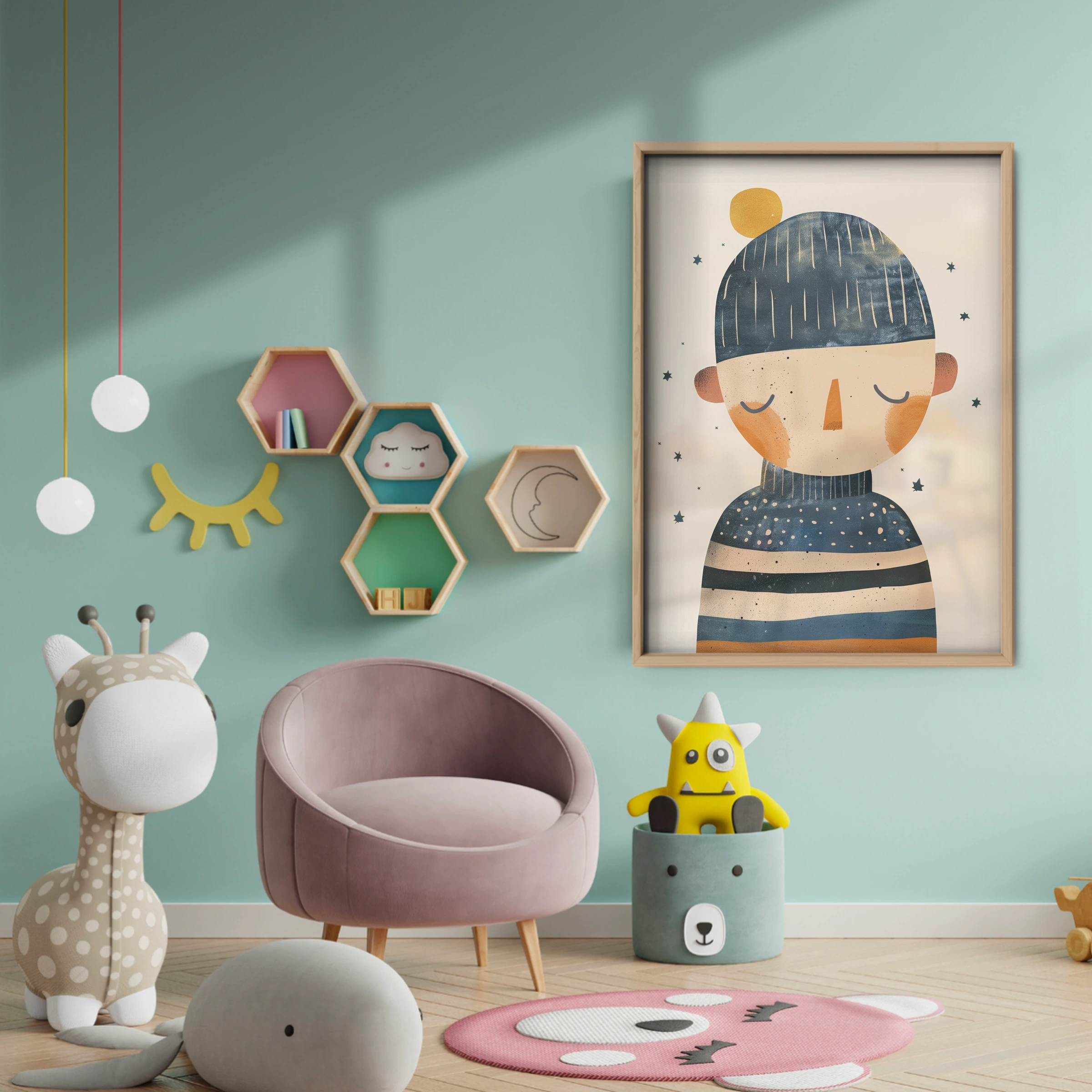 Striped Jumper Boy Nursery Print - baby room wall decor print