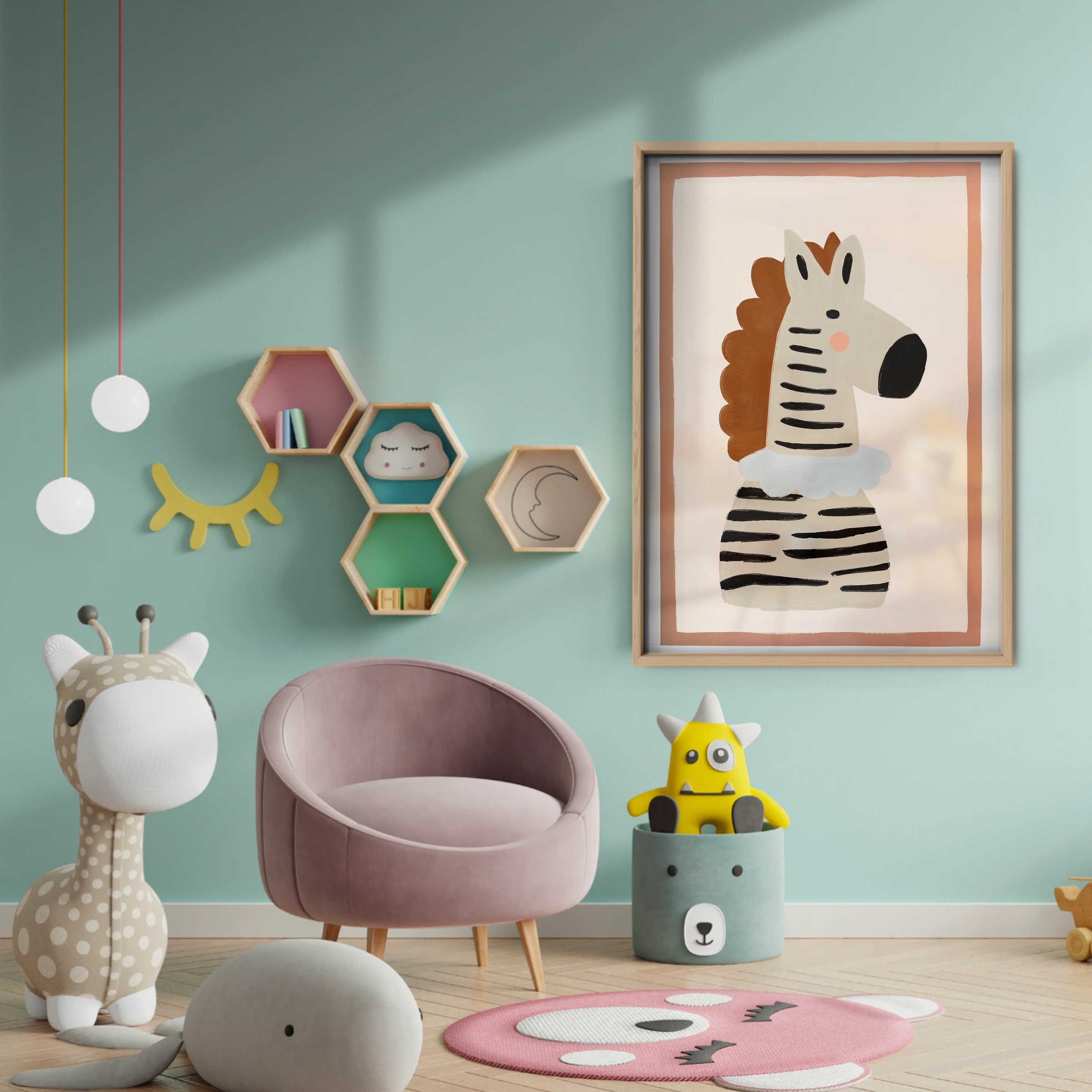 Striped Zebra Nursery Print - baby room wall decor print
