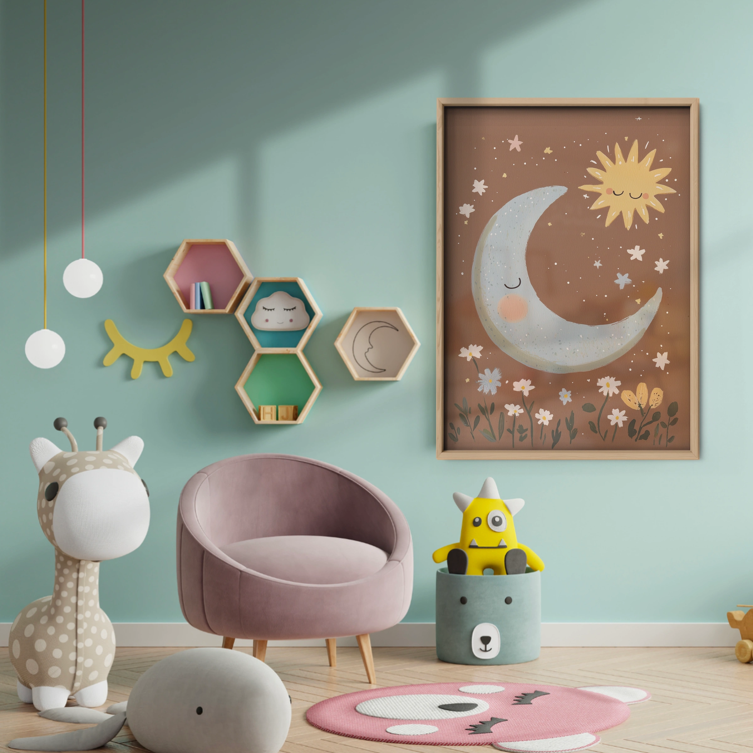 Sun and Moon Nursery Print - baby room wall decor print