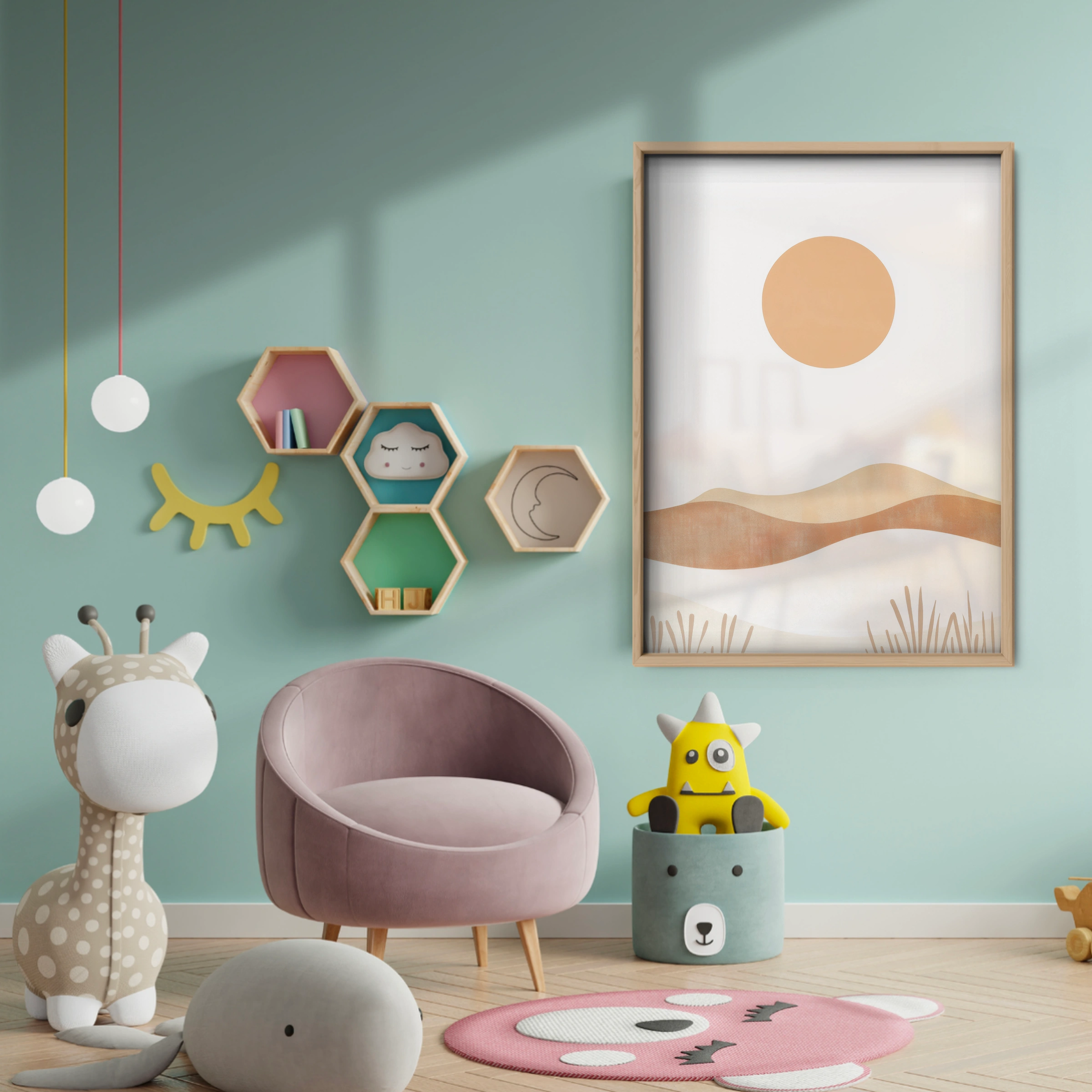 Sun Over the Hills Nursery Print - baby room wall decor print