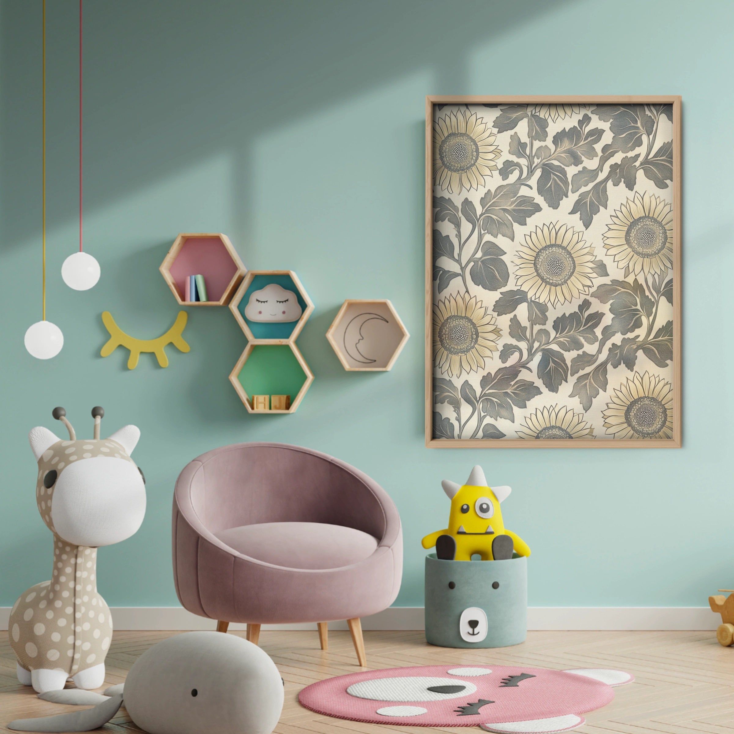 Sunflower Pattern Nursery Print - baby room wall decor print