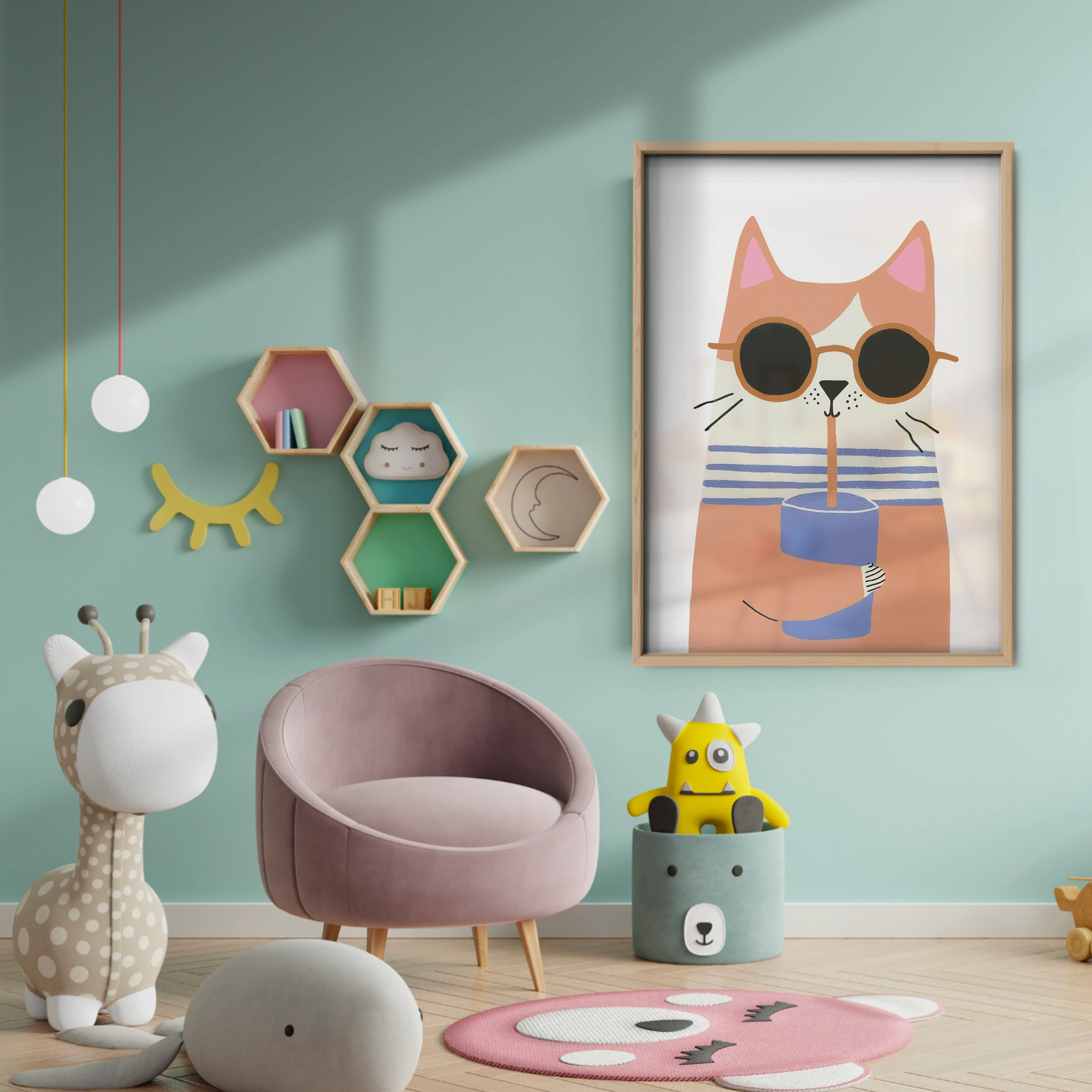 Sunglasses Cat Nursery Print - baby room wall decor print
