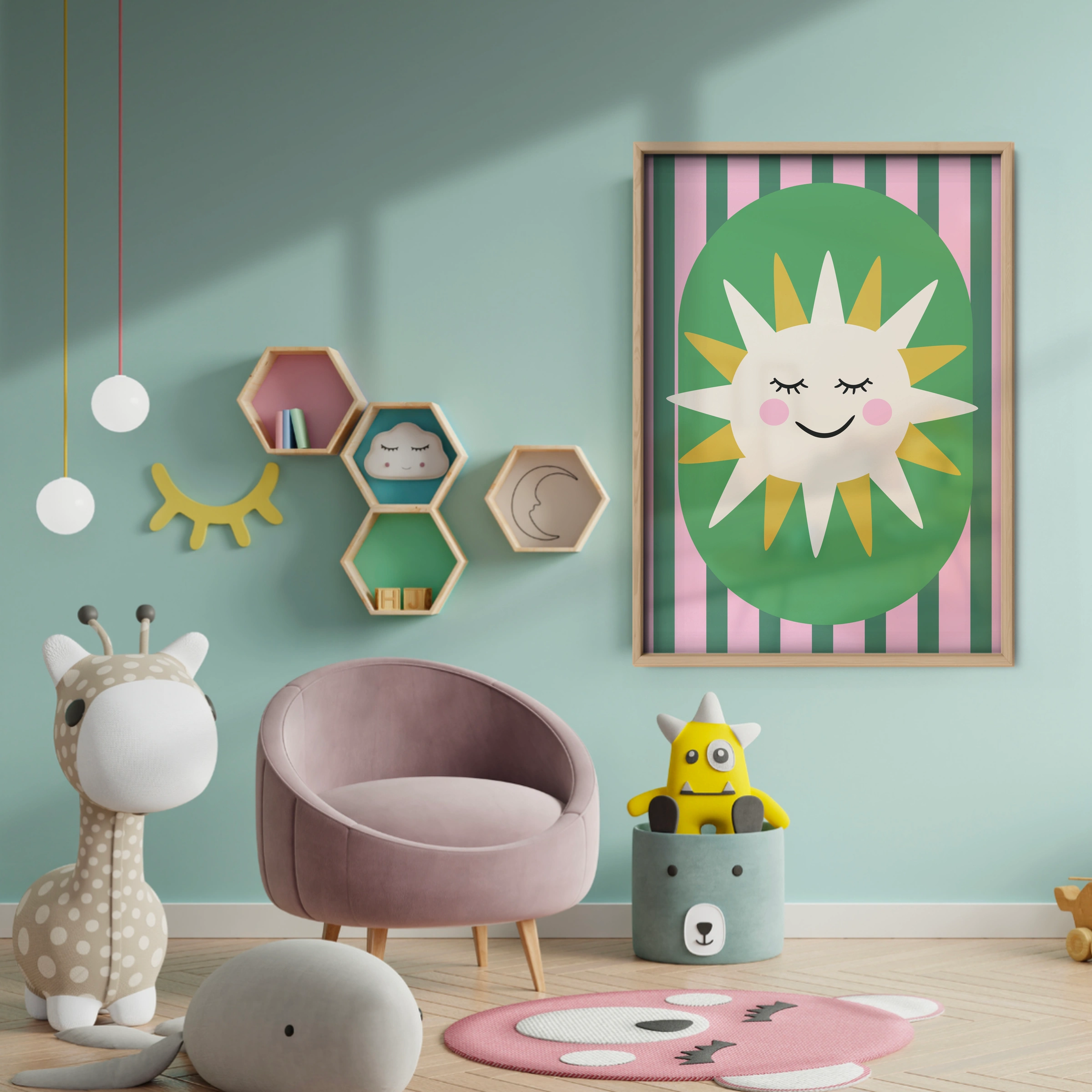 Sunshine Face Nursery Print - baby room wall decor print