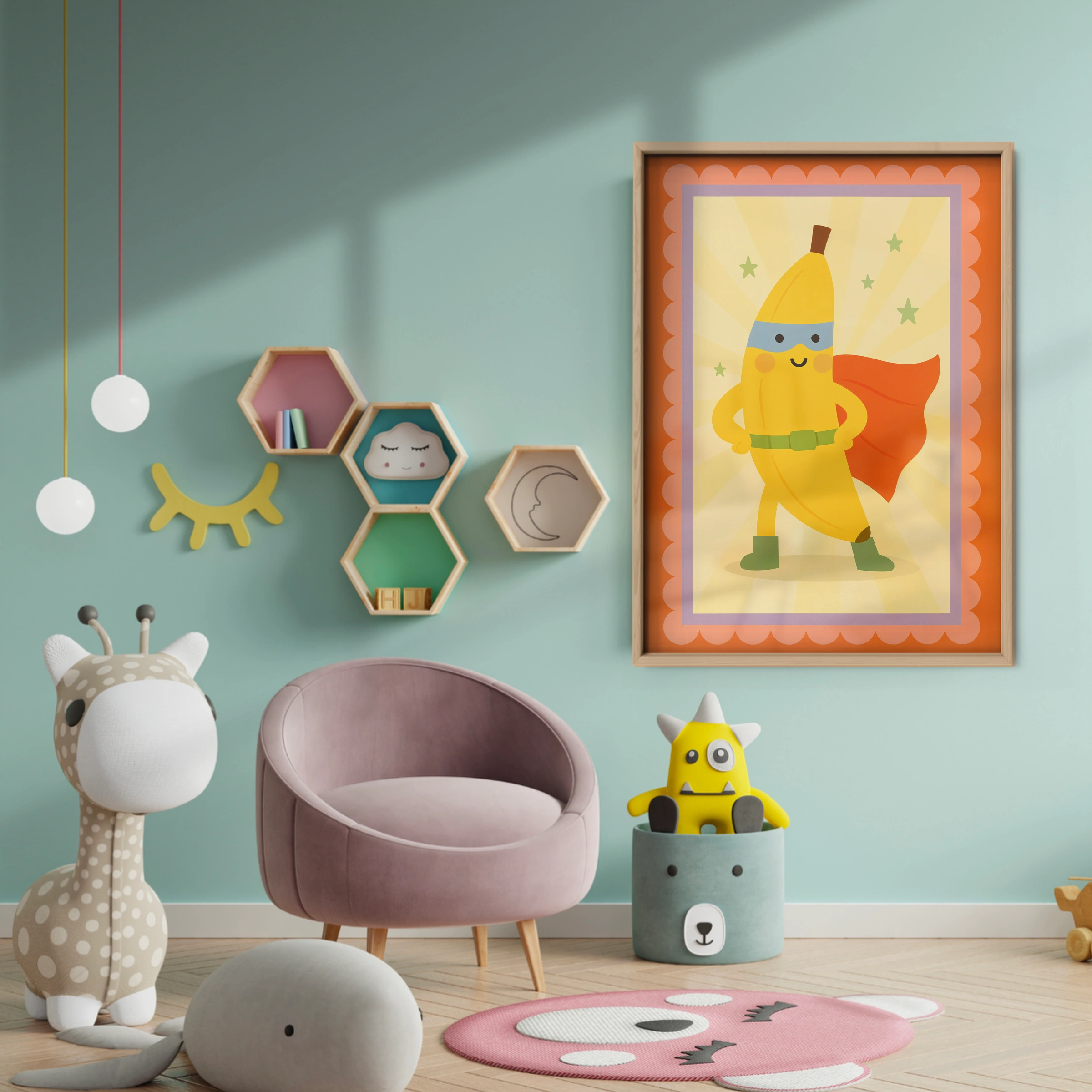 Superhero Banana Nursery Print - baby room wall decor print