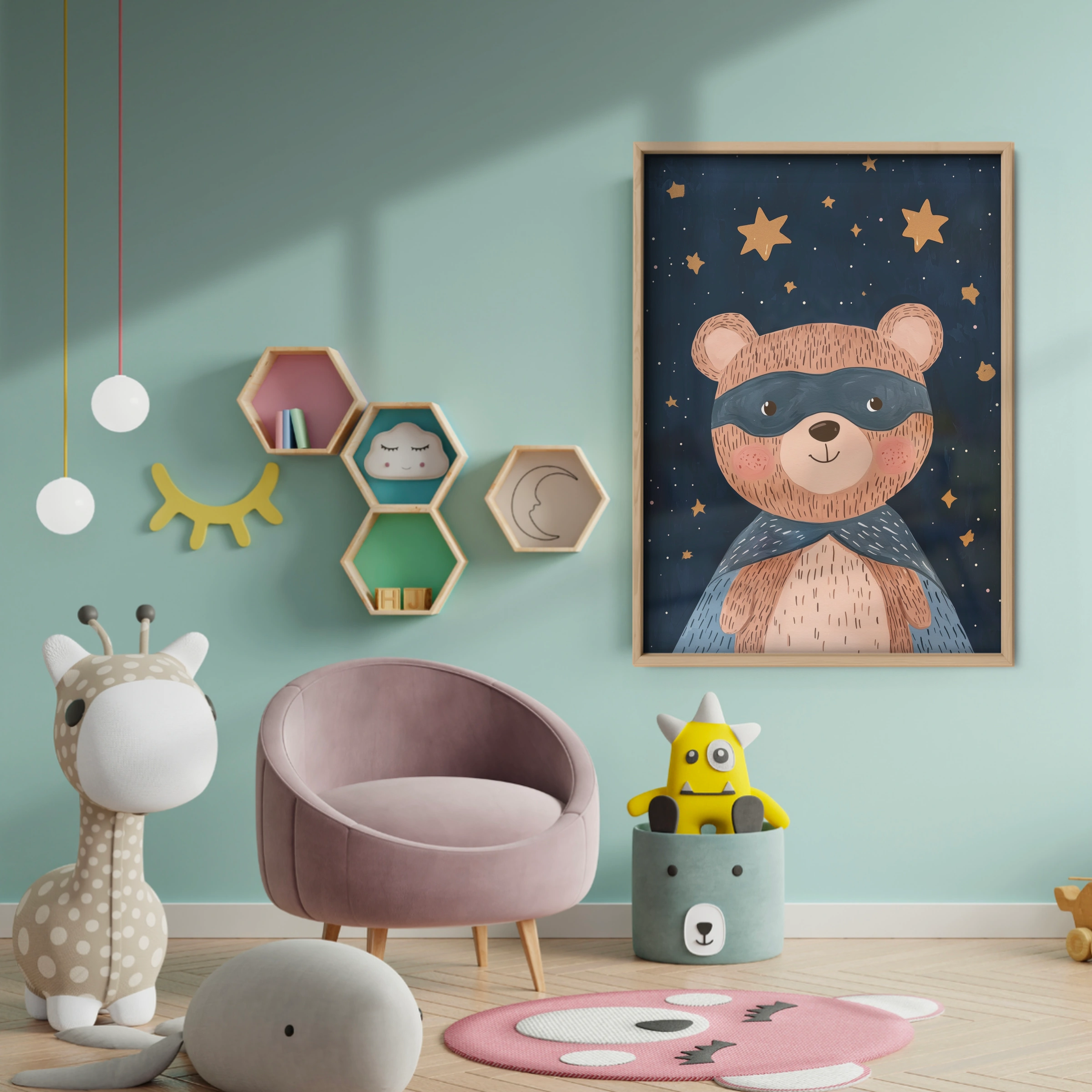 Superhero Bear Nursery Print - baby room wall decor print