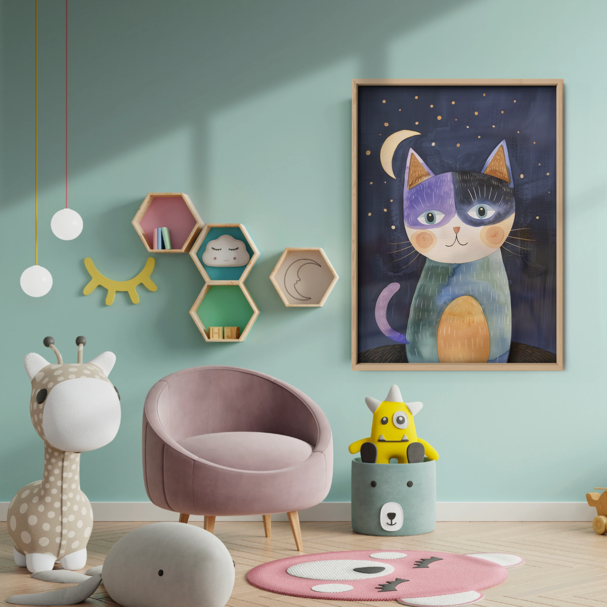 Superhero Cat Nursery Print - baby room wall decor print