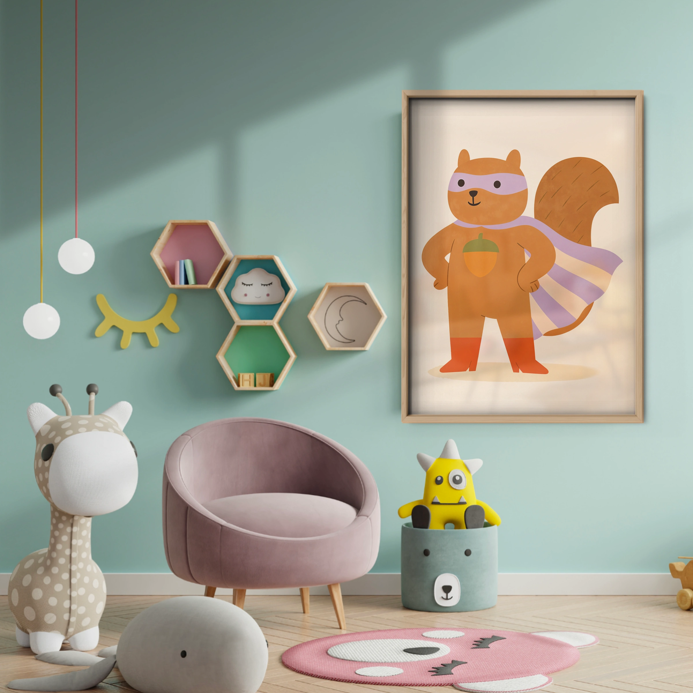 Superhero Squirrel Nursery Print - baby room wall decor print