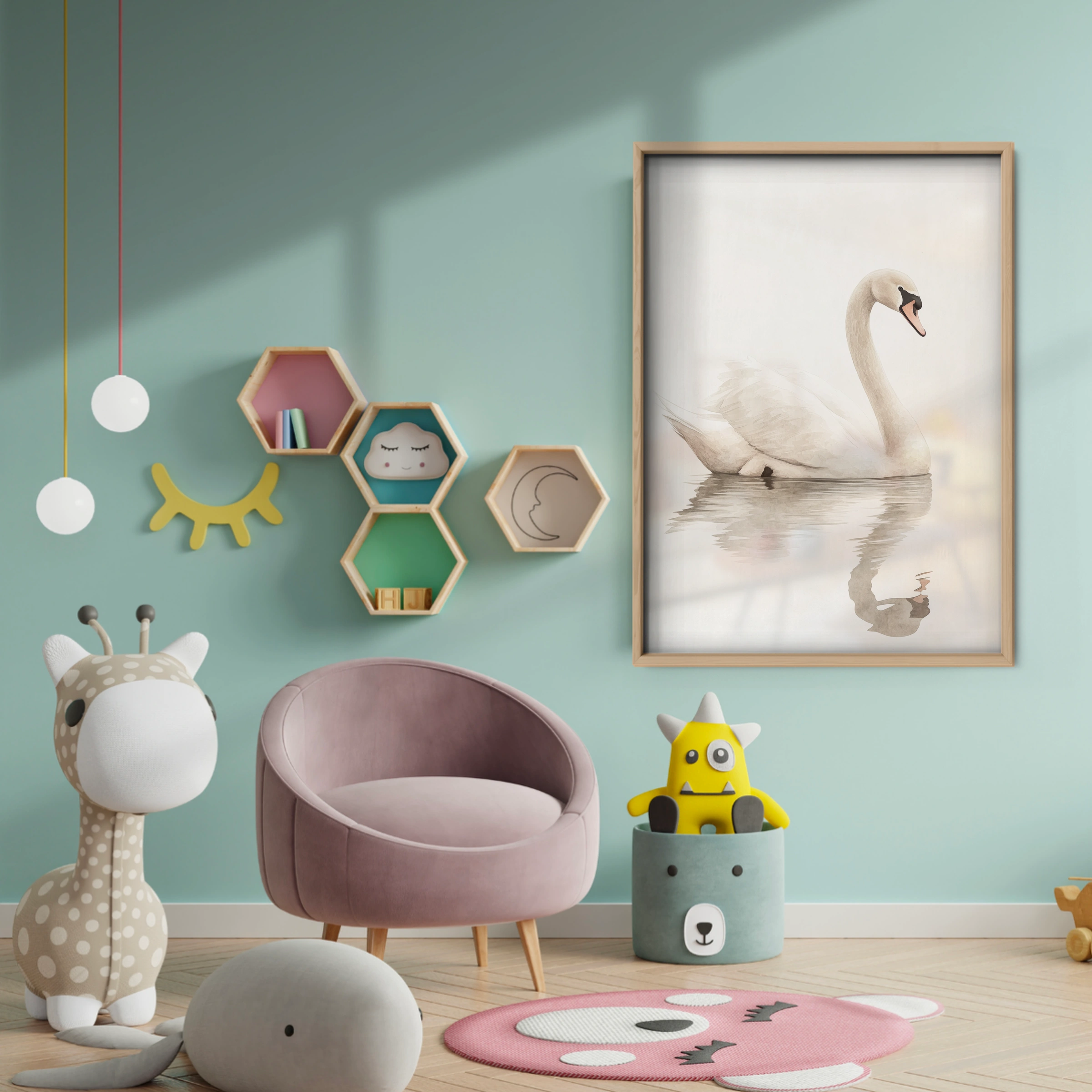 Swan Sketch Nursery Print - baby room wall decor print