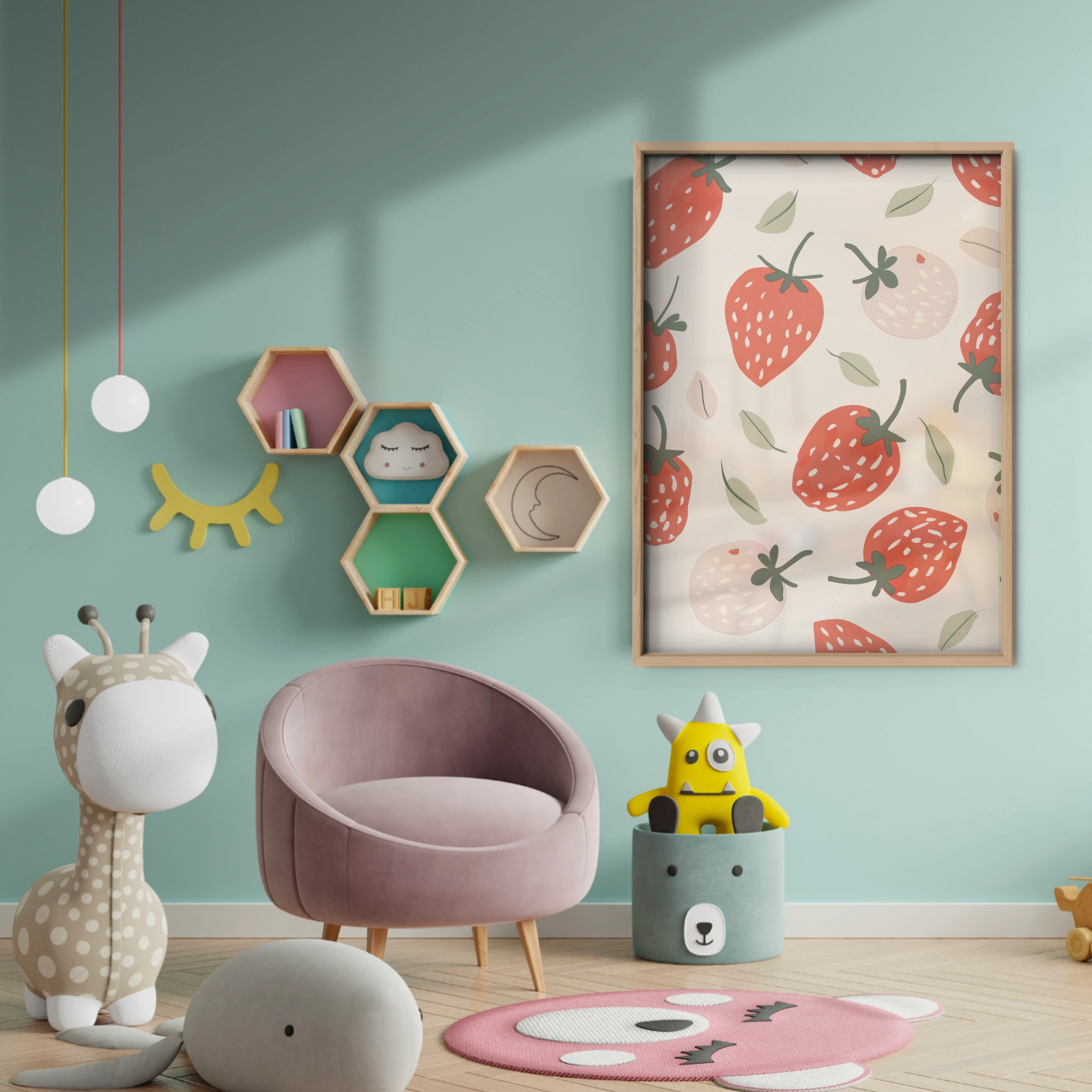 Sweet Strawberries Nursery Print - baby room wall decor print