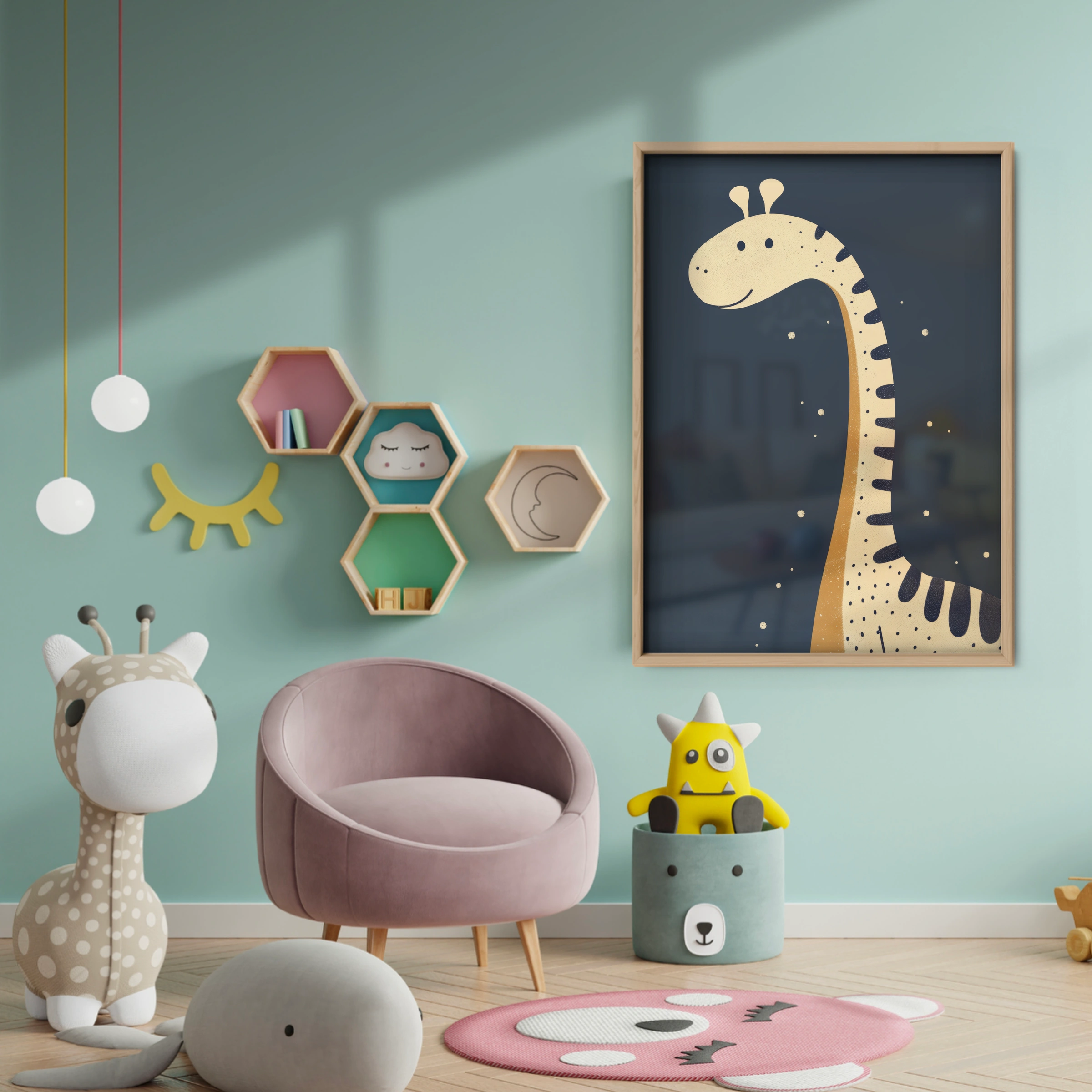 Tall Giraffe Nursery Print - baby room wall decor print
