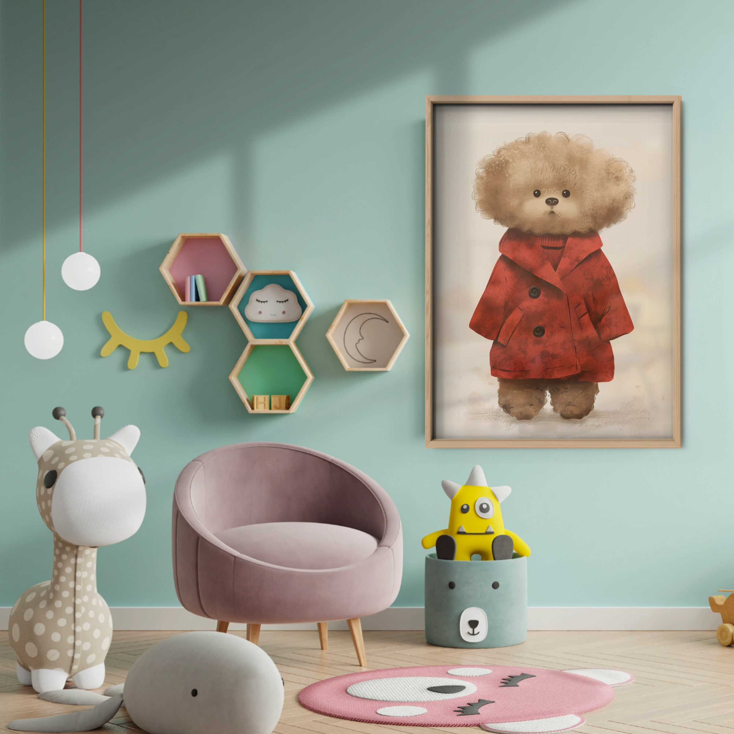 Teddy in a Coat Nursery Print - baby room wall decor print