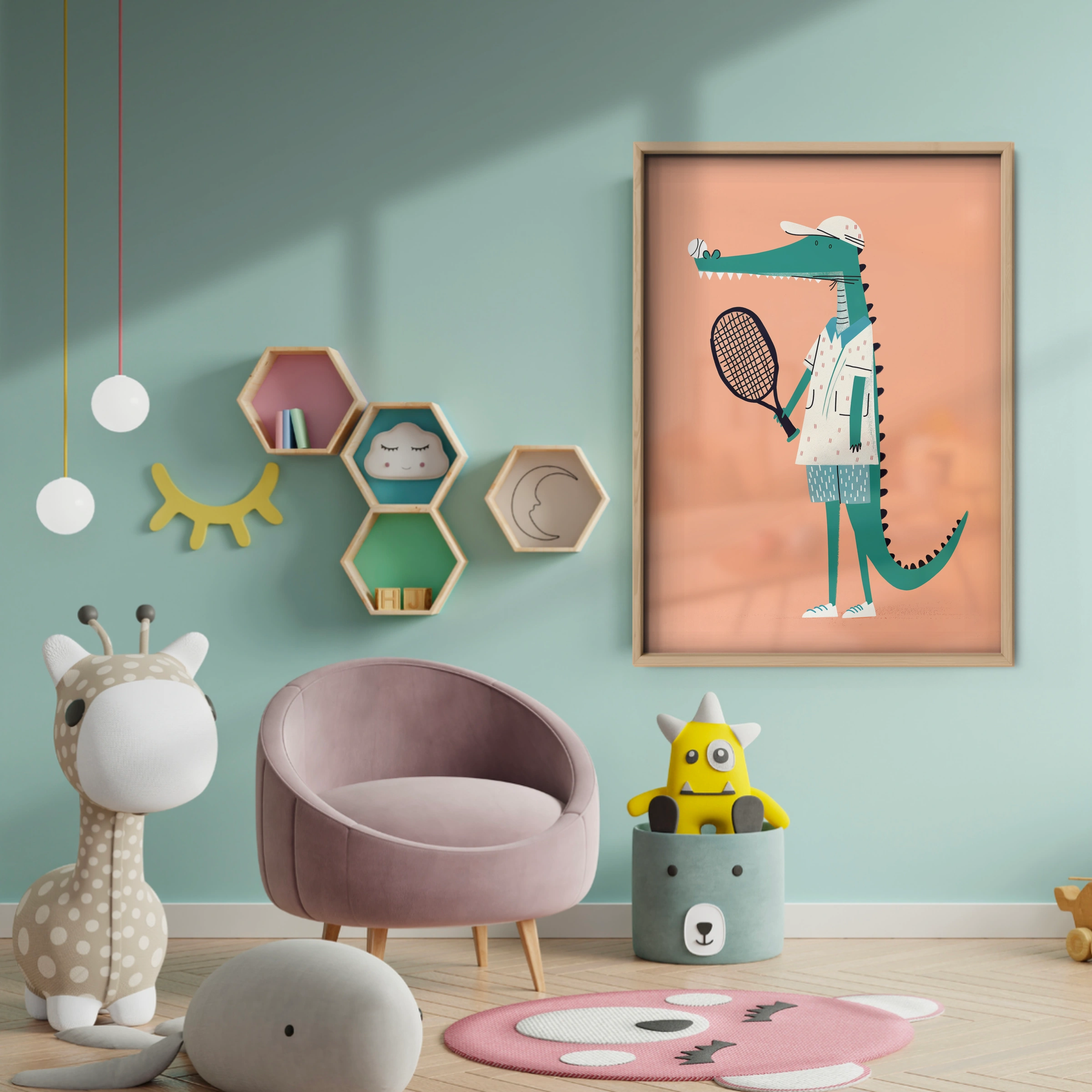 Tennis Crocodile Nursery Print - baby room wall decor print
