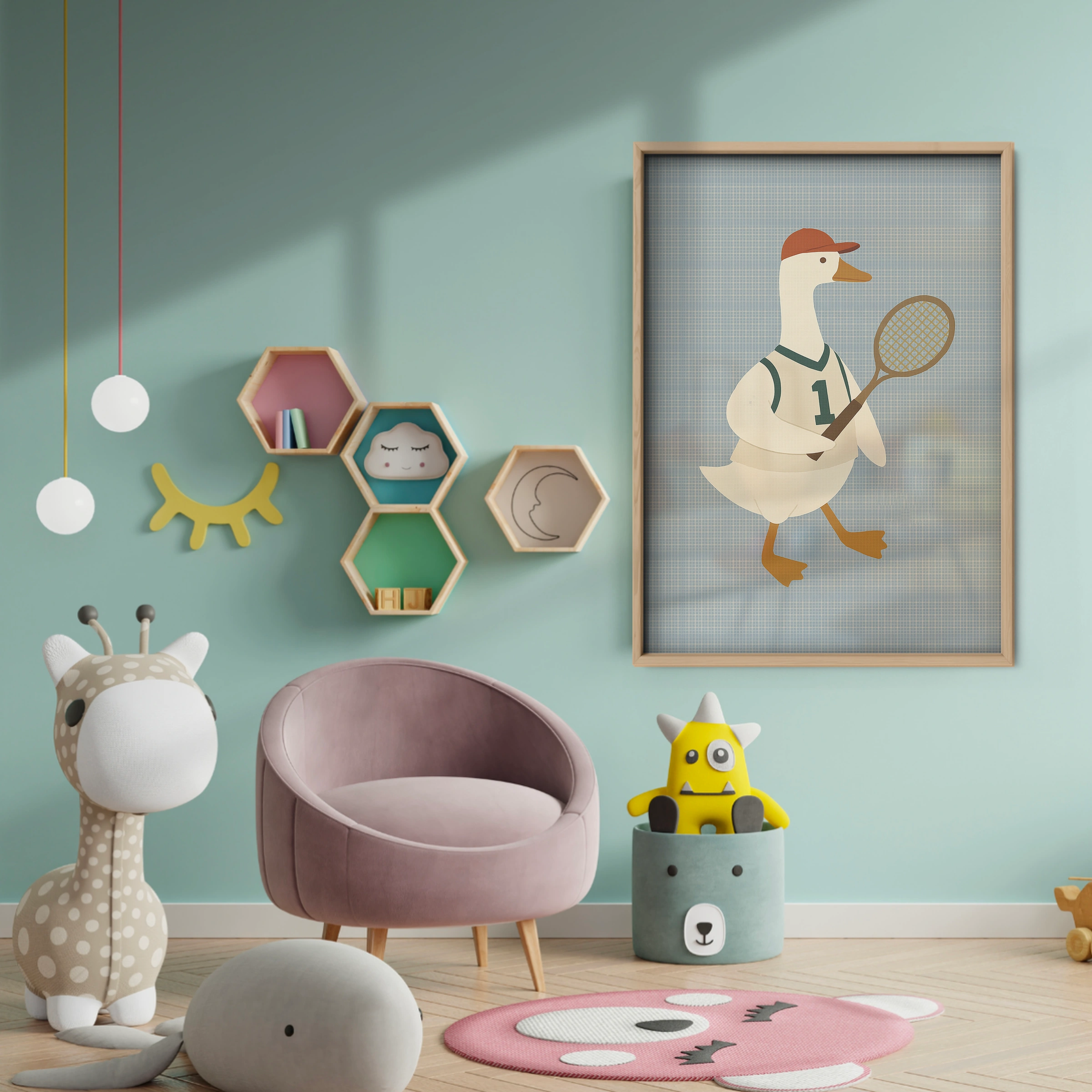 Tennis Goose Nursery Print - baby room wall decor print