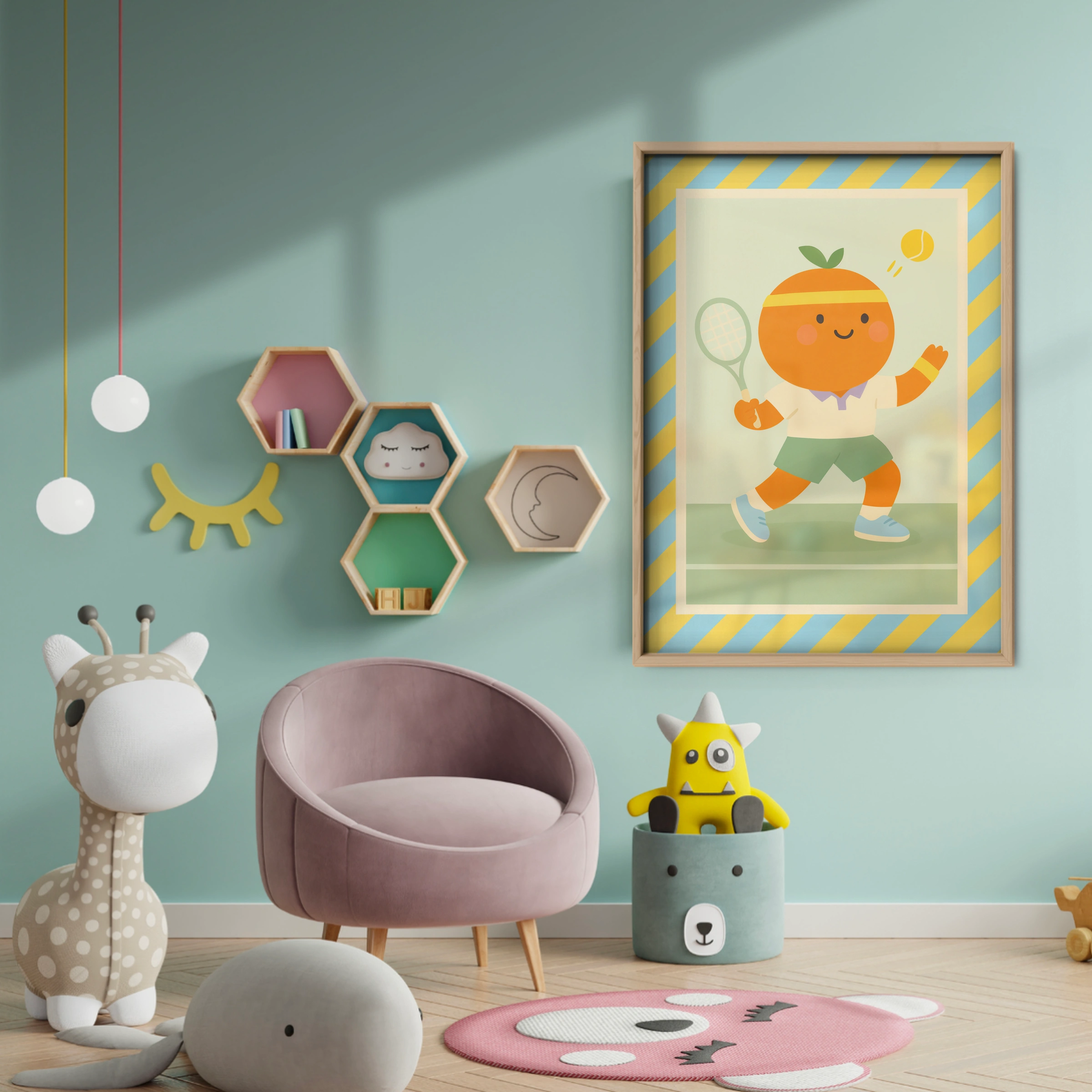 Tennis Orange Nursery Print - baby room wall decor print
