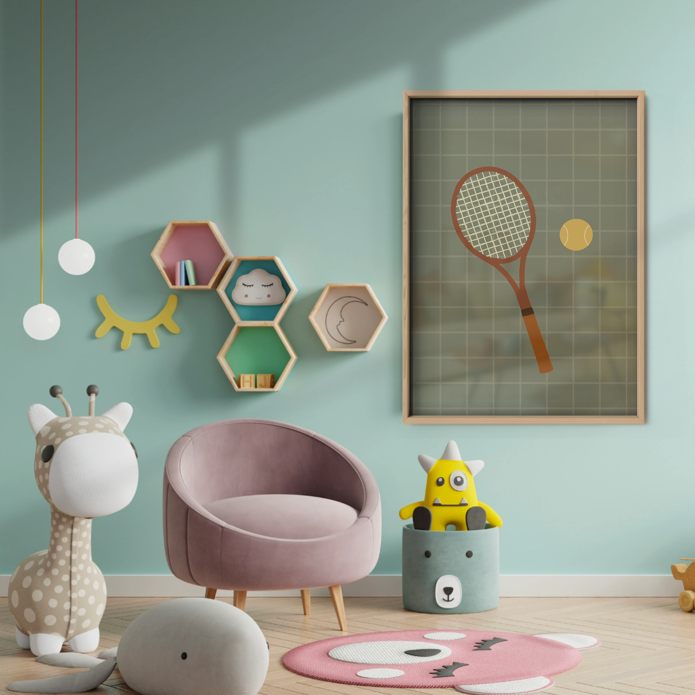 Tennis Racket and Ball Nursery Print - baby room wall decor print