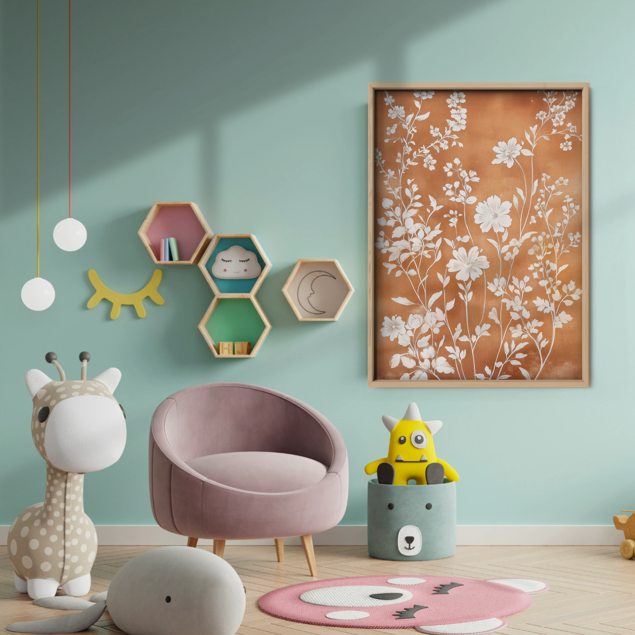 Terracotta Blossom Nursery Print - baby room wall decor print