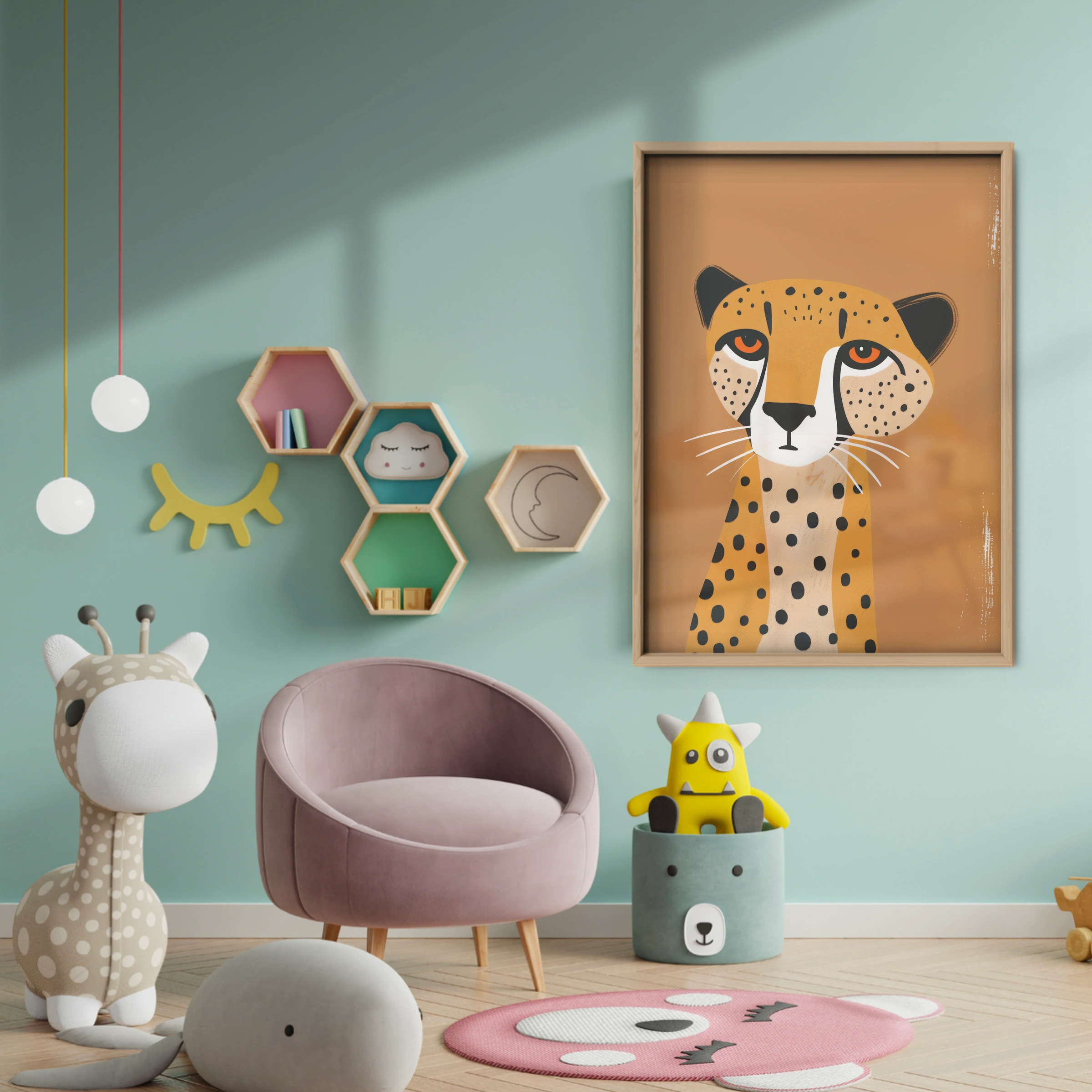 Terracotta Cheetah Nursery Print - baby room wall decor print
