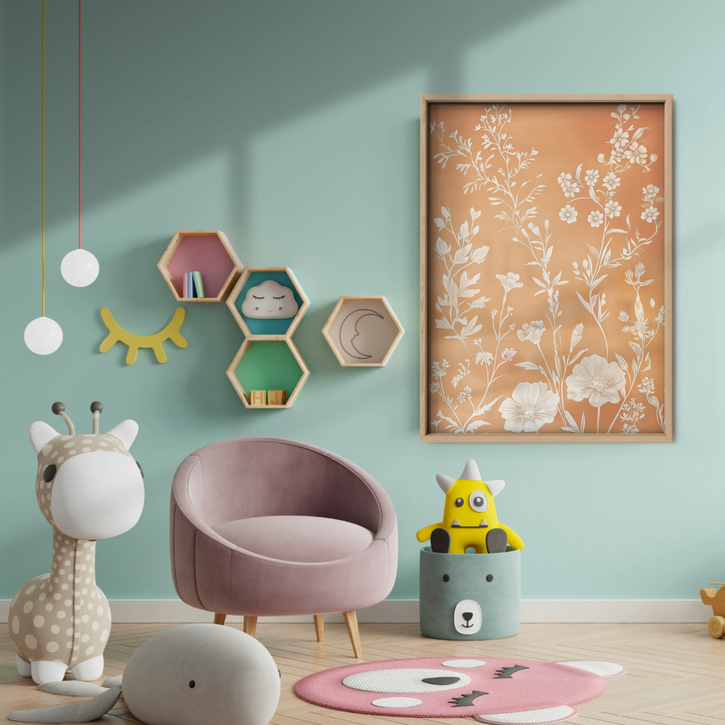 Terracotta Floral Nursery Print - baby room wall decor print