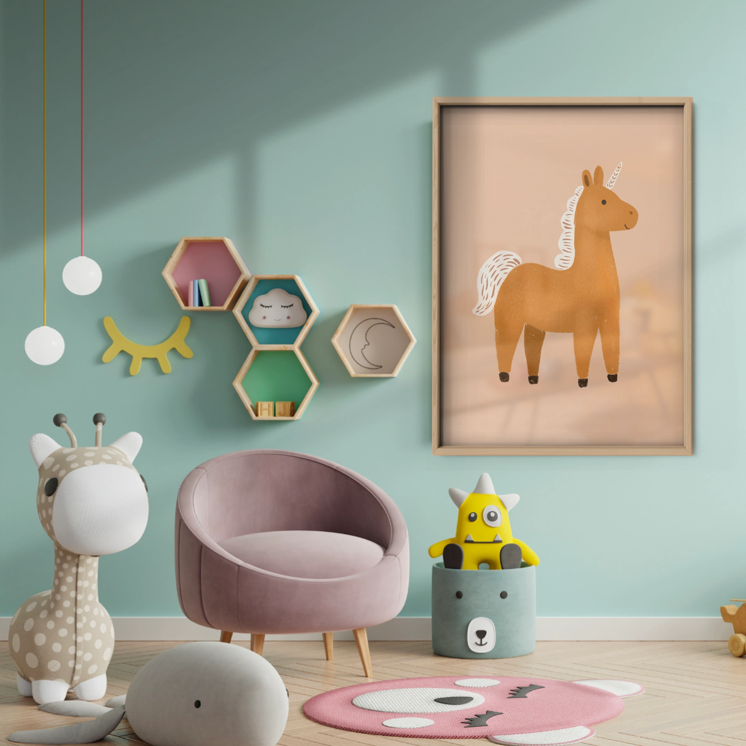 Terracotta Llama Nursery Print - baby room wall decor print