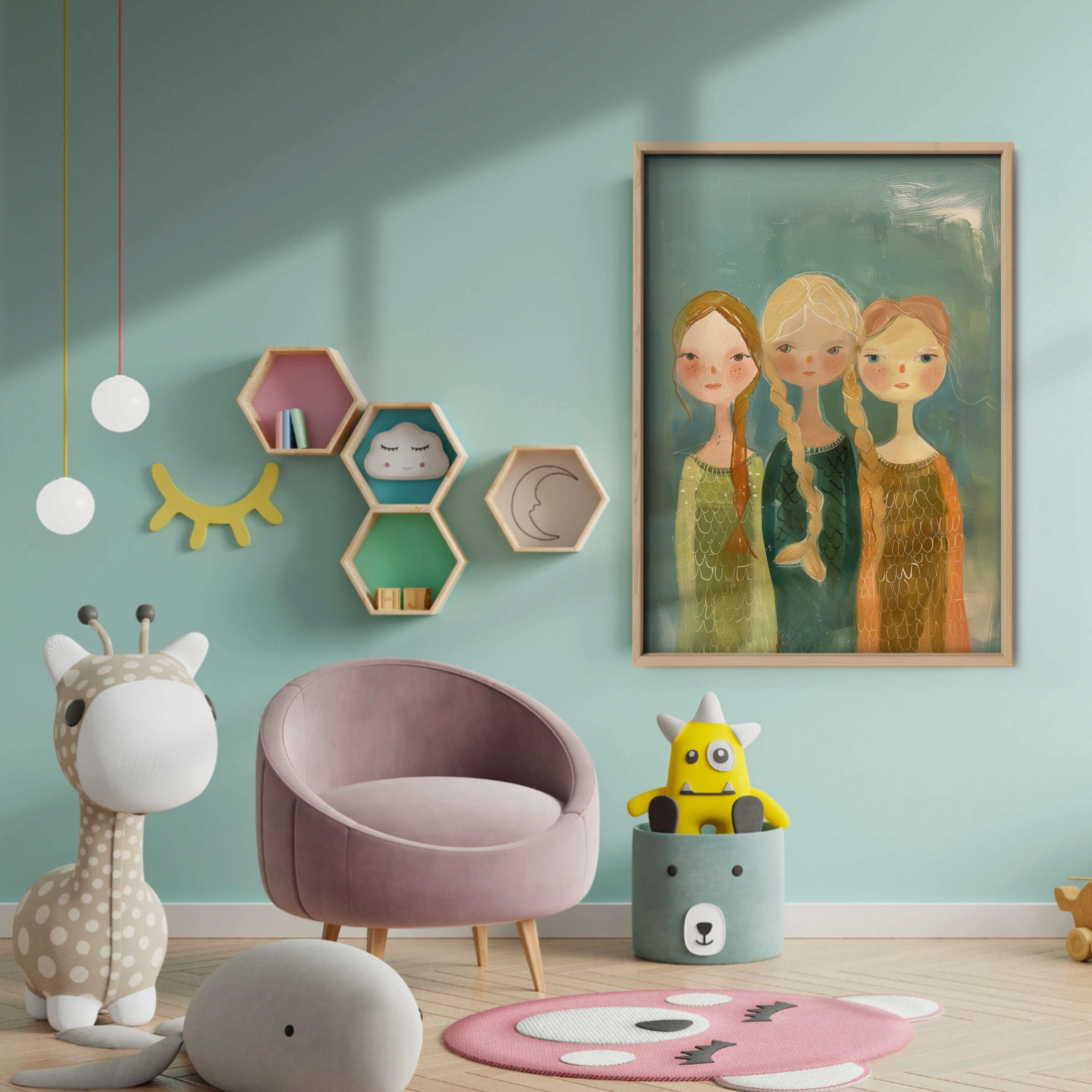 Three Girls Nursery Print - baby room wall decor print