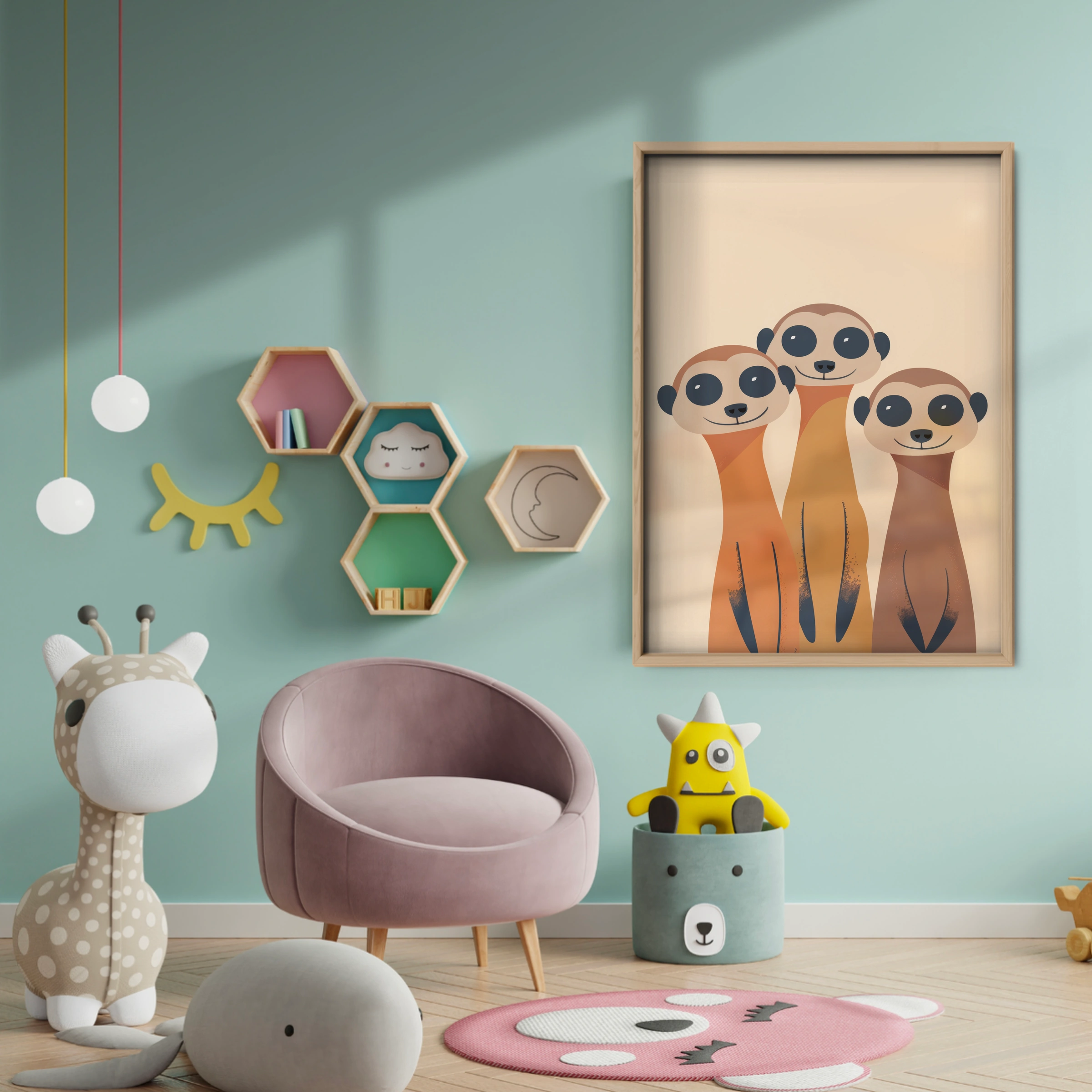 Three Meerkats Nursery Print - baby room wall decor print