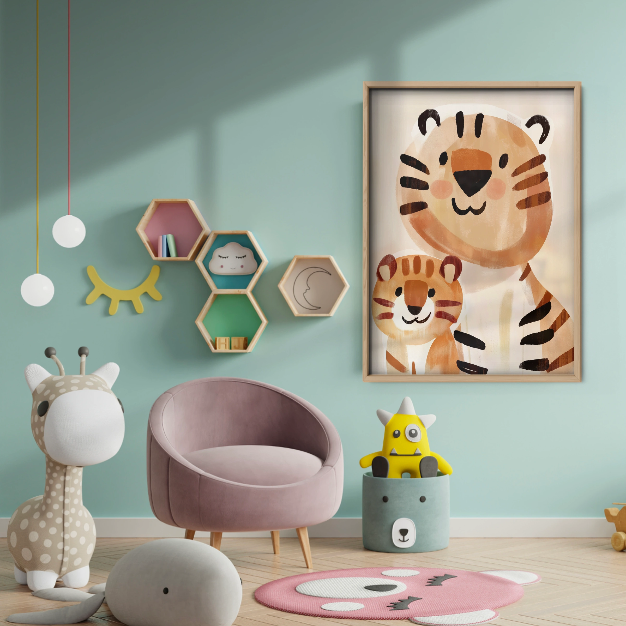 Tiger and Cub Two Nursery Print - baby room wall decor print