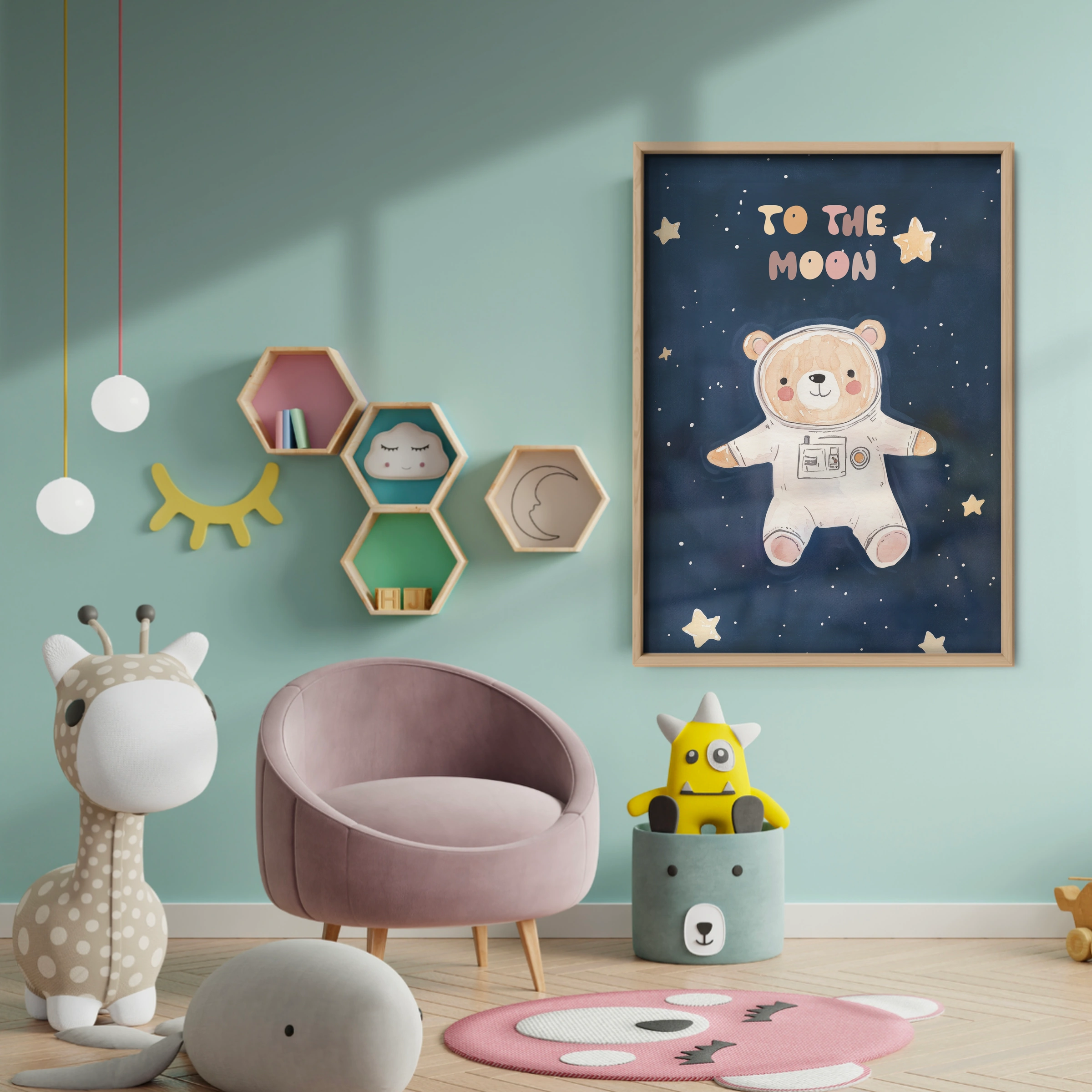 To The Moon Bear Nursery Print - baby room wall decor print