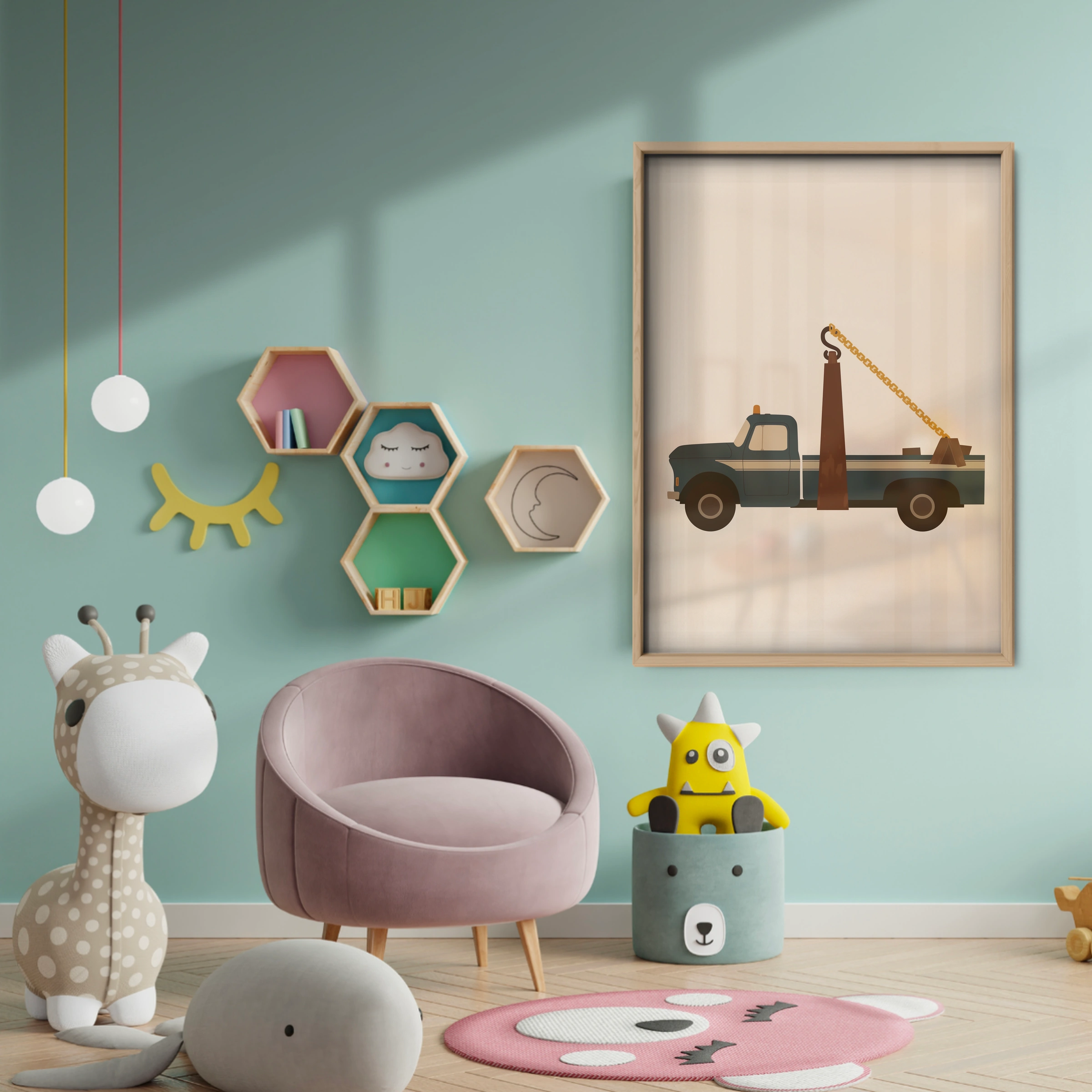 Tow Truck Nursery Print - baby room wall decor print