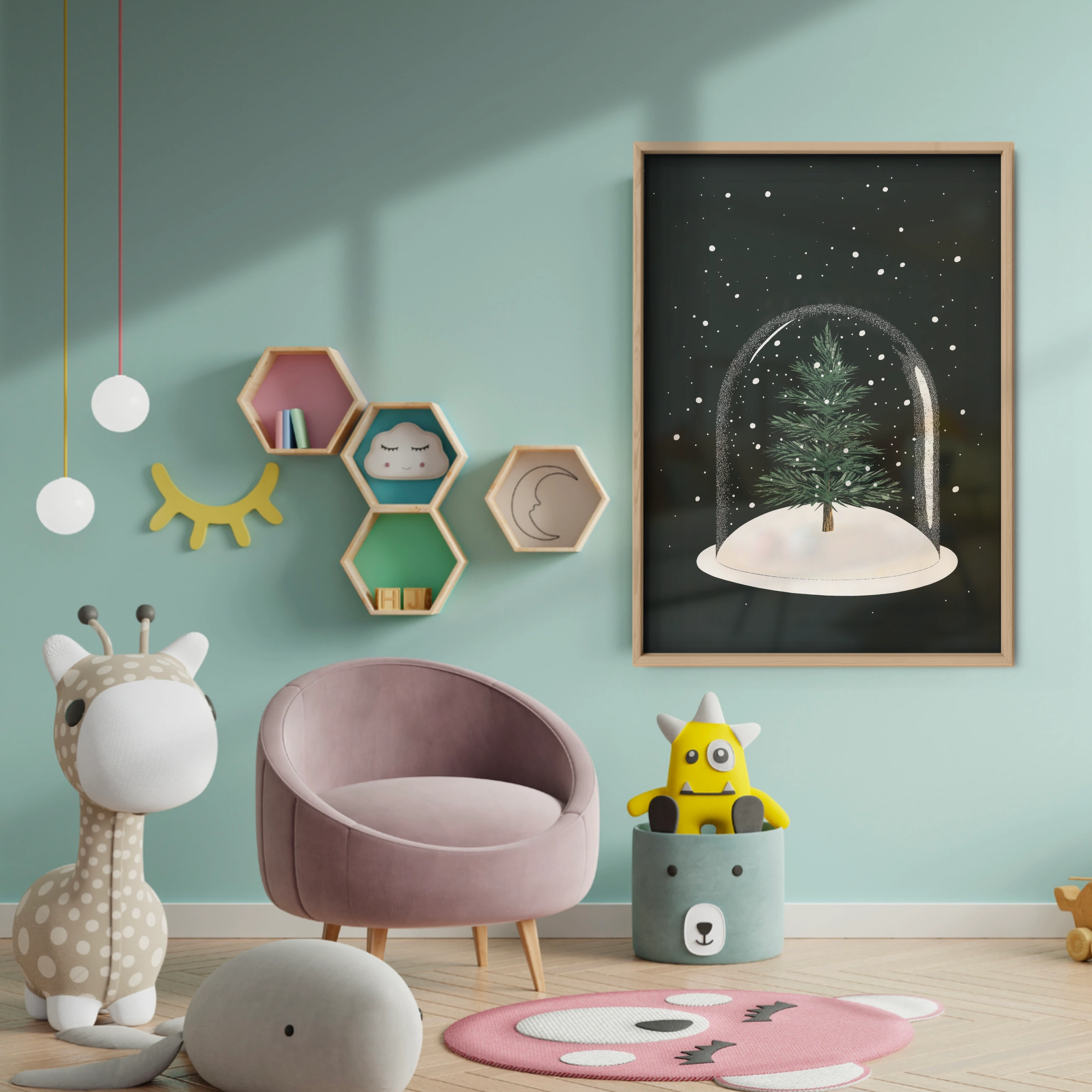 Tree in a Snow Globe Christmas Print - baby room wall decor print