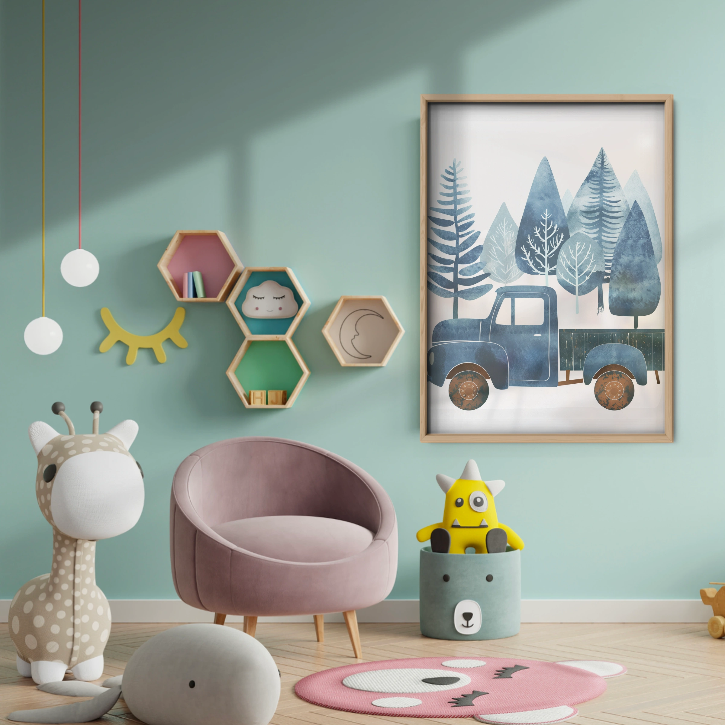 Truck and Trees Nursery Print - baby room wall decor print