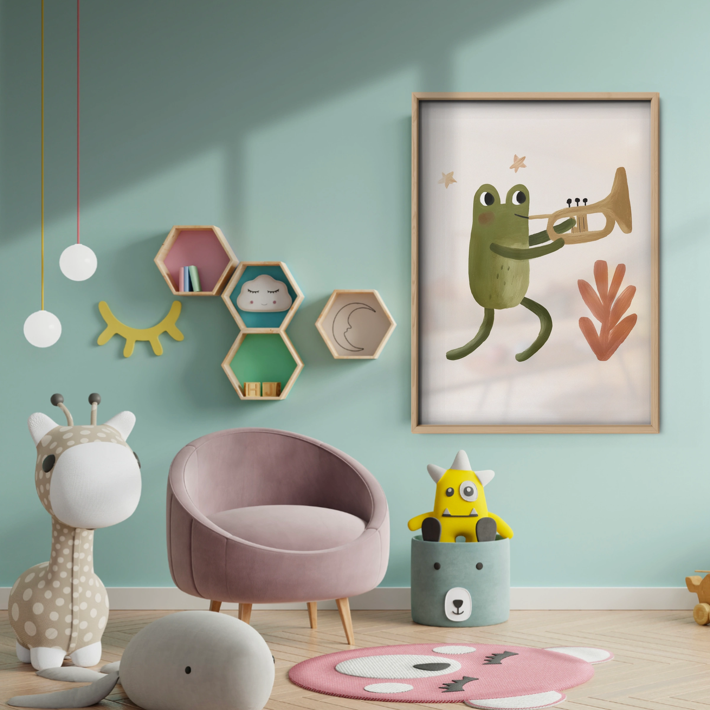 Trumpet Frog Nursery Print - baby room wall decor print