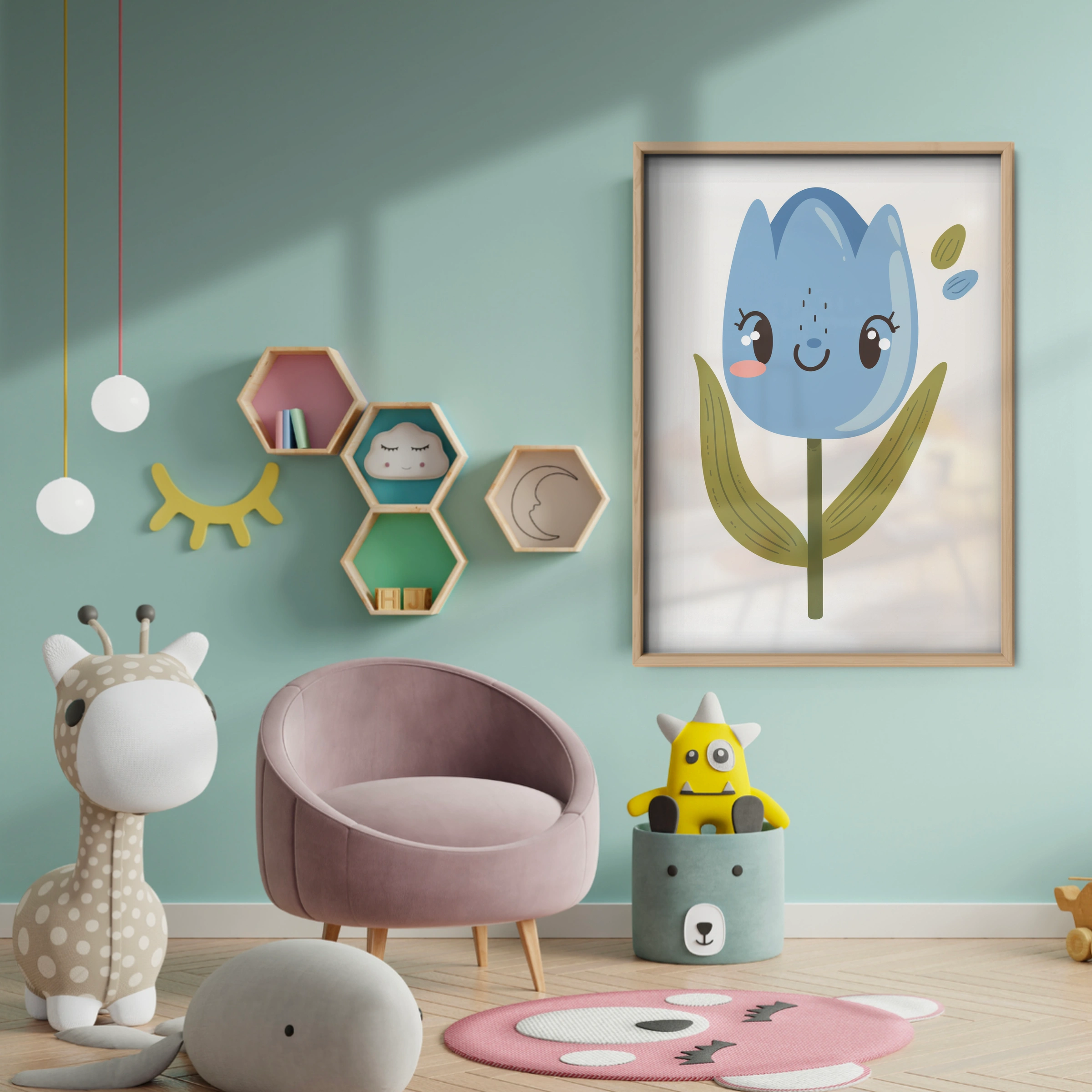 Tulip Face Nursery Print - baby room wall decor print