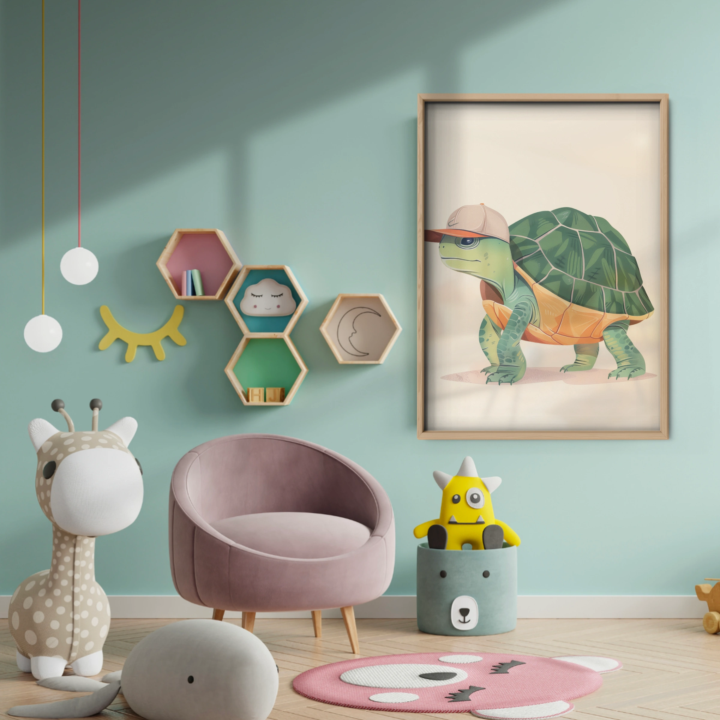Turtle with a Cap Nursery Print - baby room wall decor print