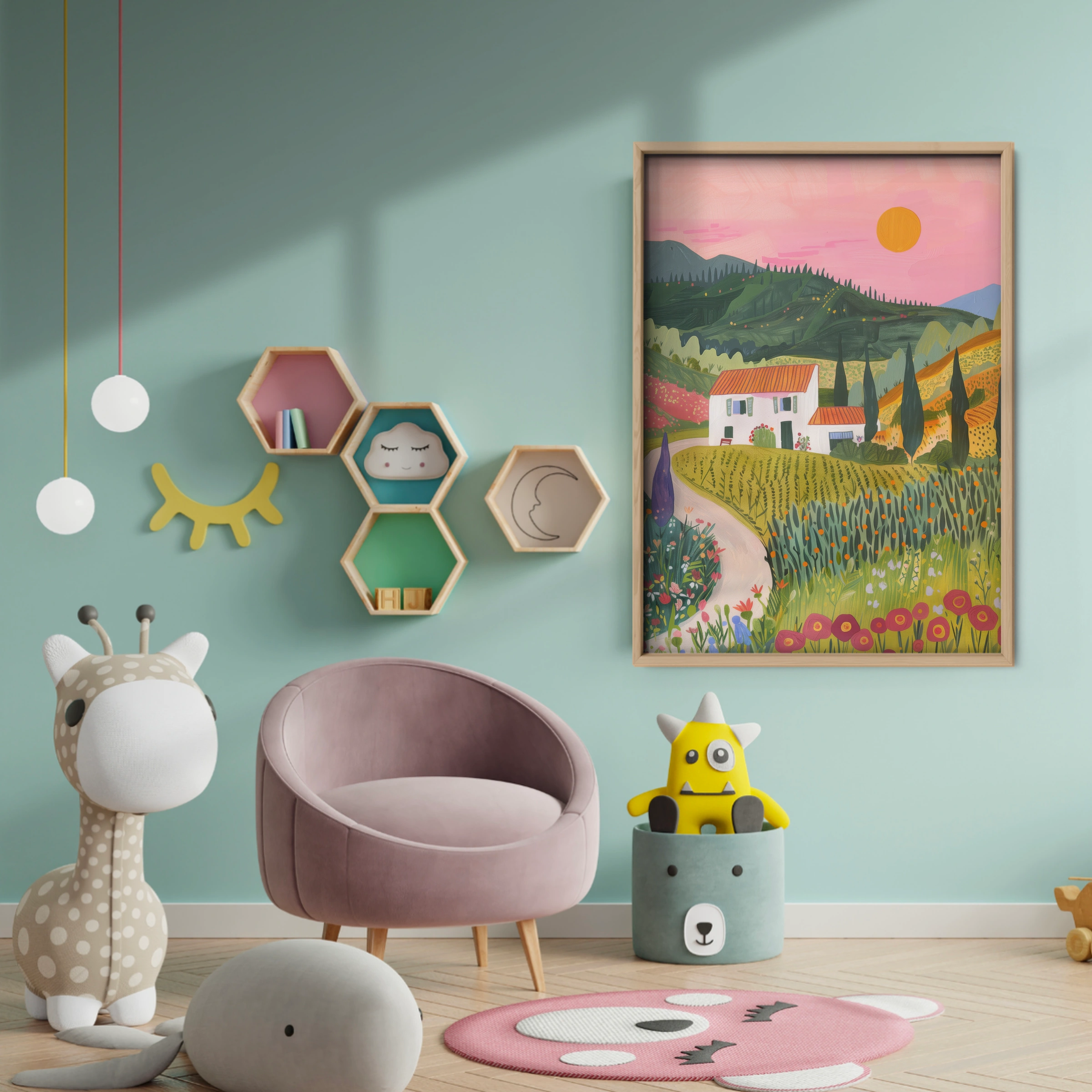 Tuscan Village Nursery Print - baby room wall decor print