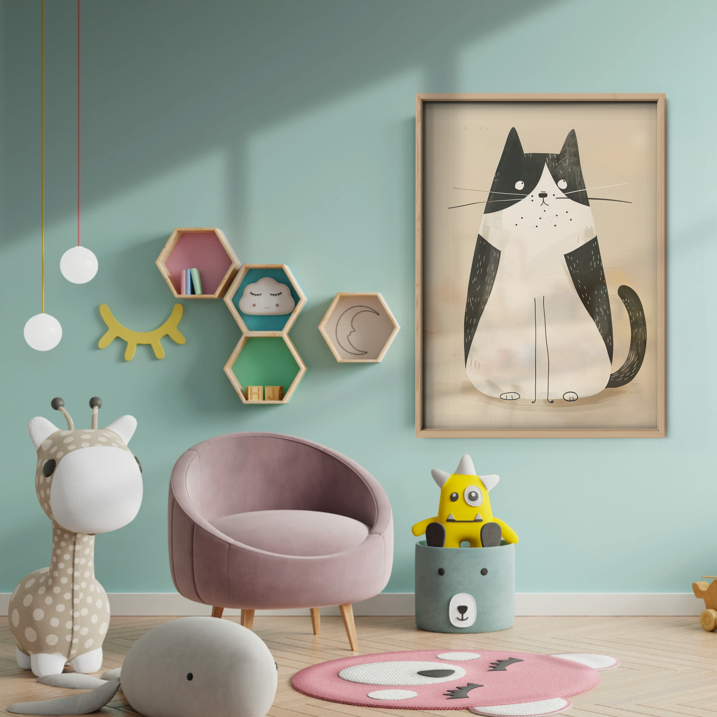 Tuxedo Cat Nursery Print - baby room wall decor print