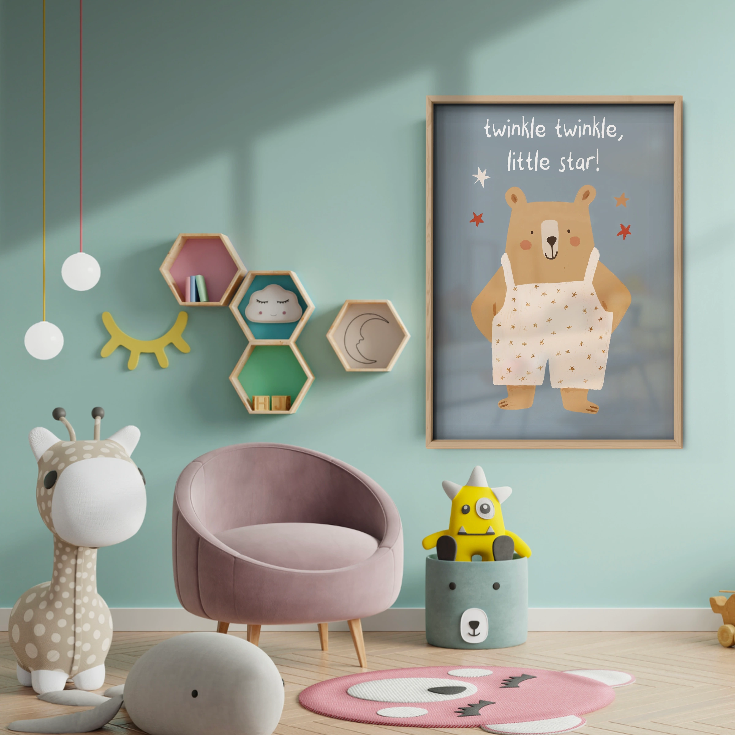 Twinkle Twinkle Bear Nursery Print - baby room wall decor print