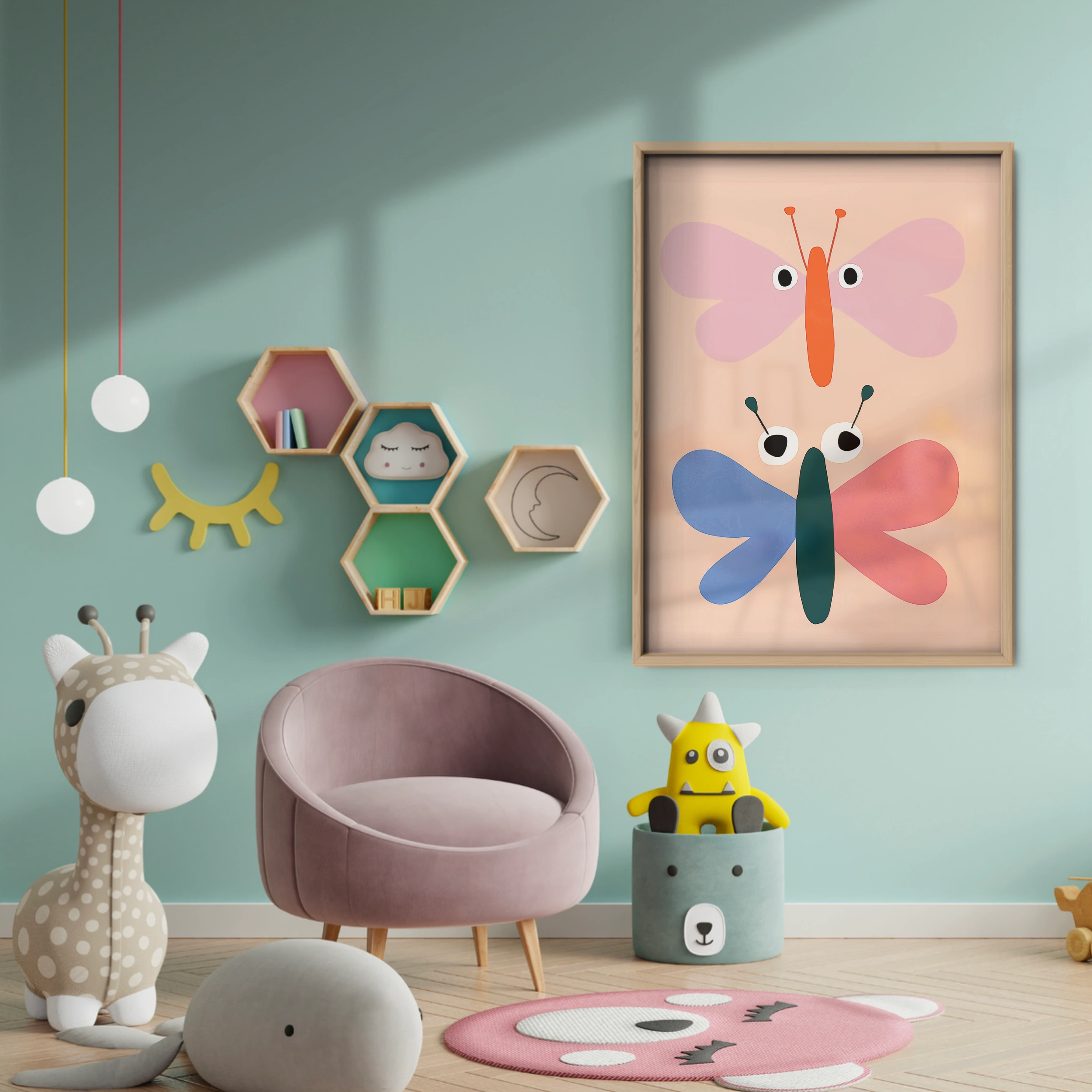 Two Butterflies Nursery Print - baby room wall decor print