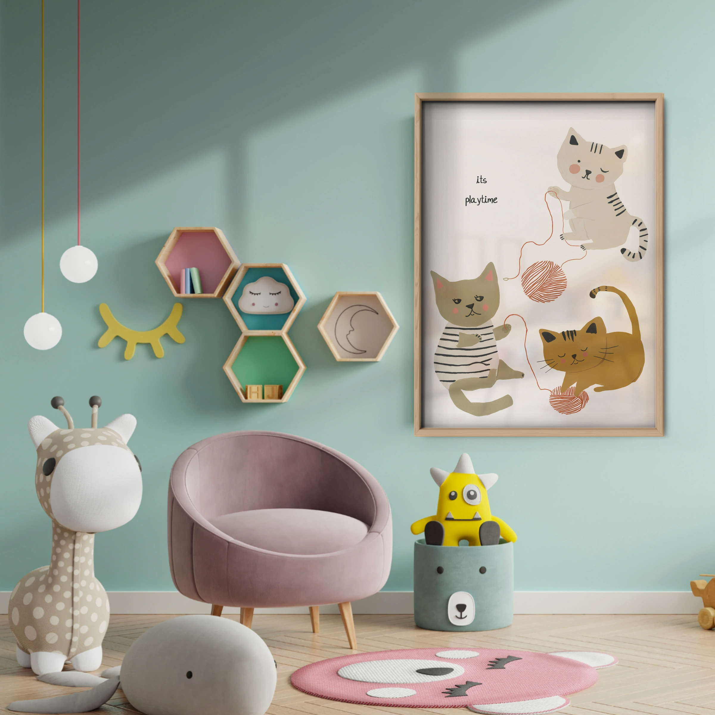 Two Cosy Cats Nursery Print - baby room wall decor print