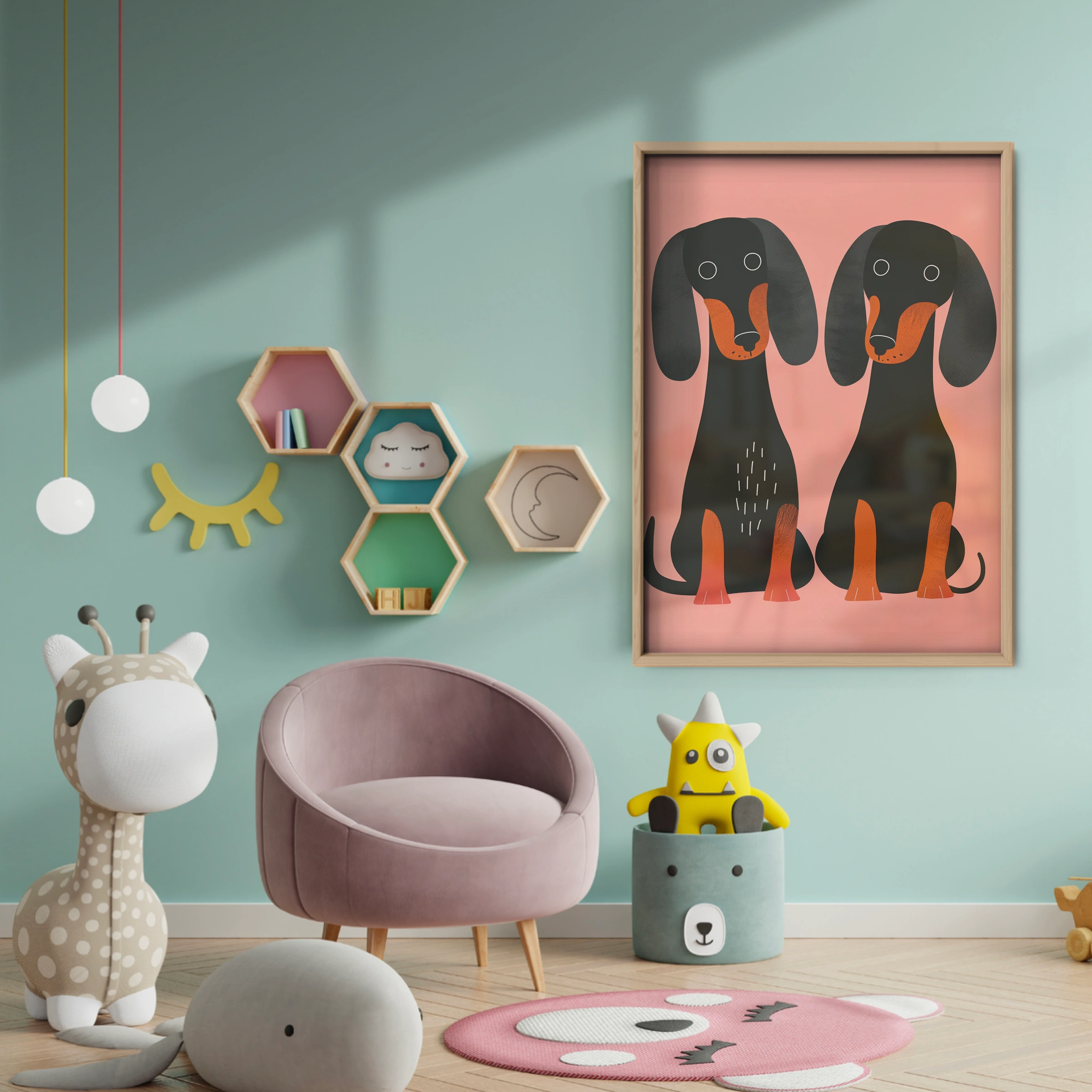 Two Dachshunds Nursery Print - baby room wall decor print