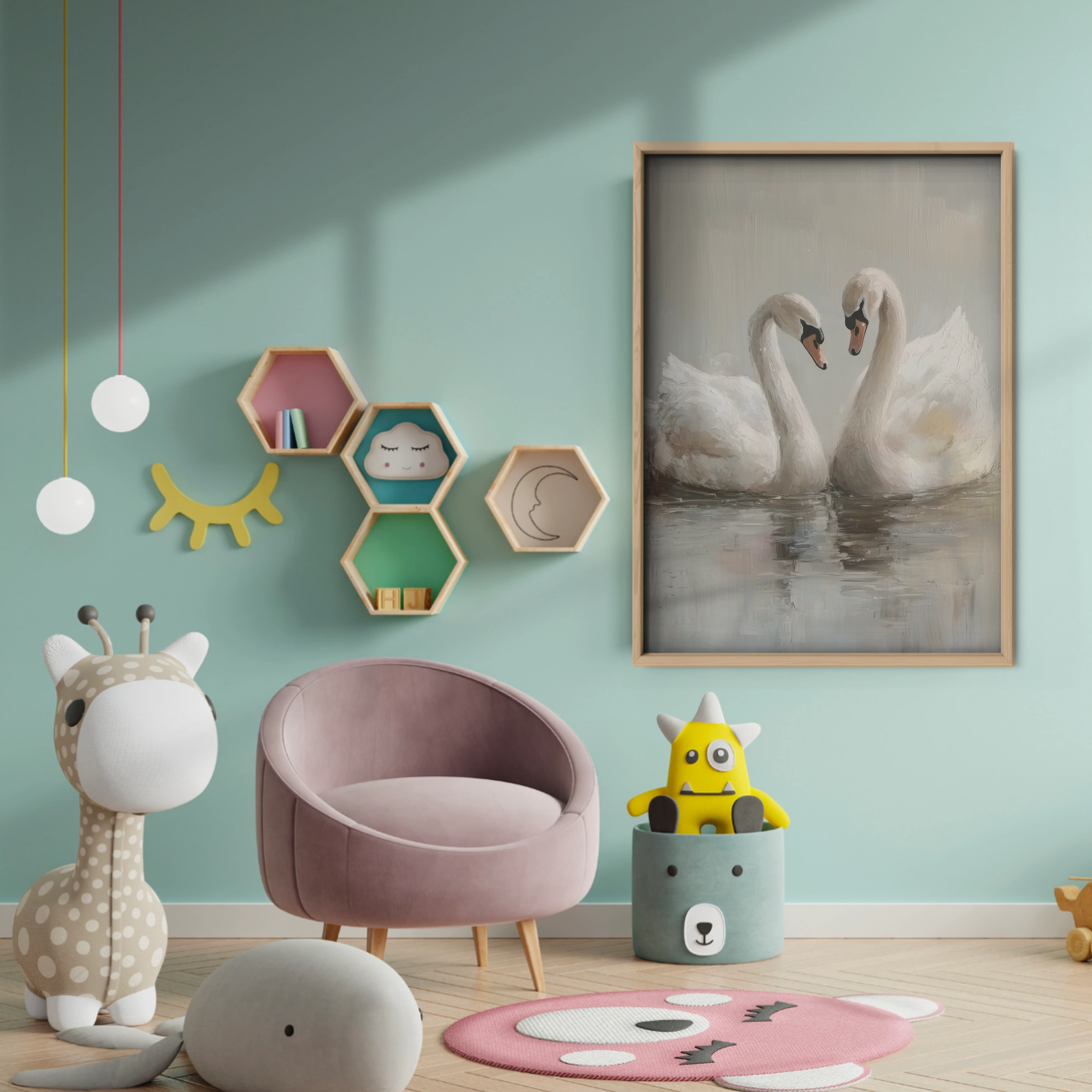 Two Swans Nursery Print - baby room wall decor print