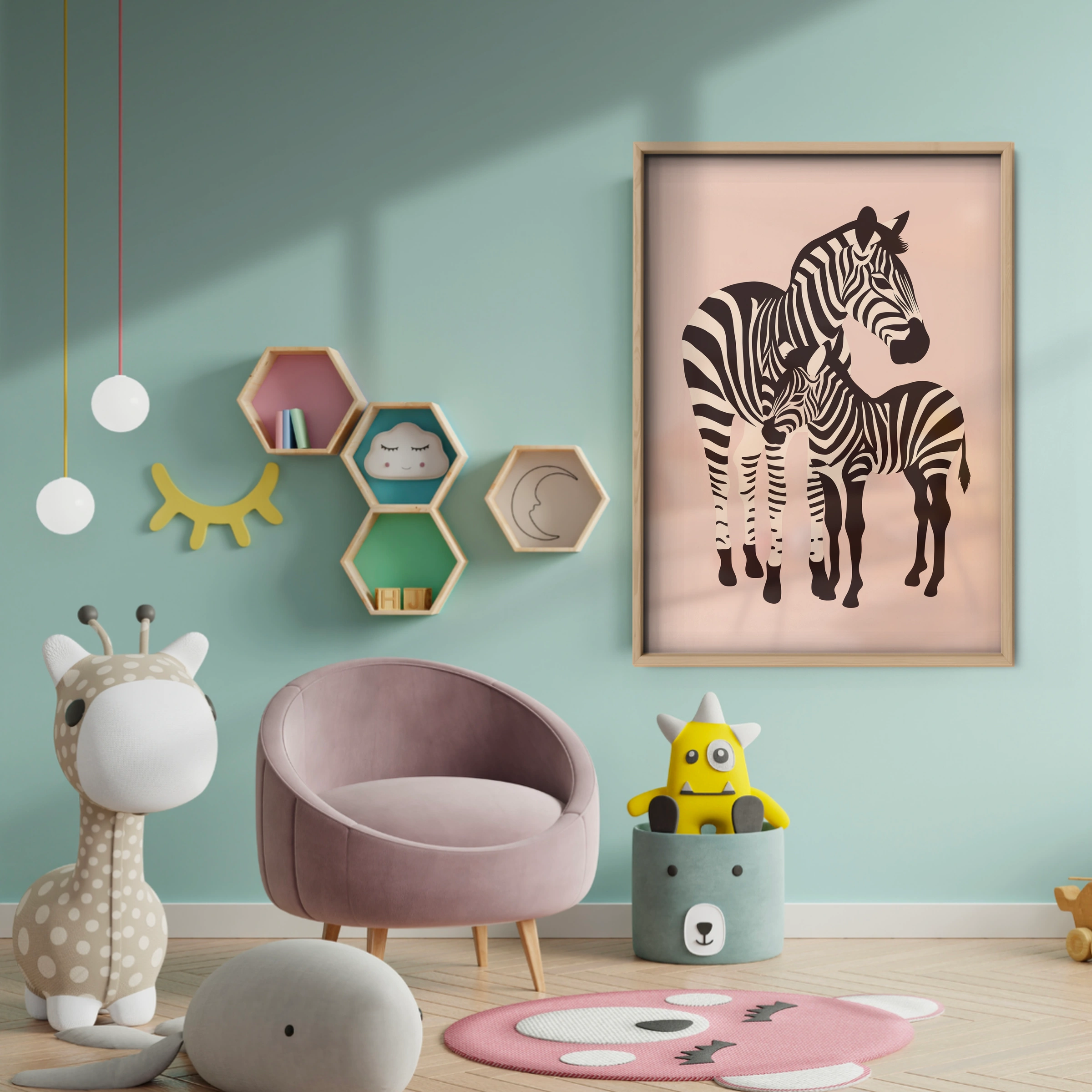 Two Zebras Nursery Print - baby room wall decor print