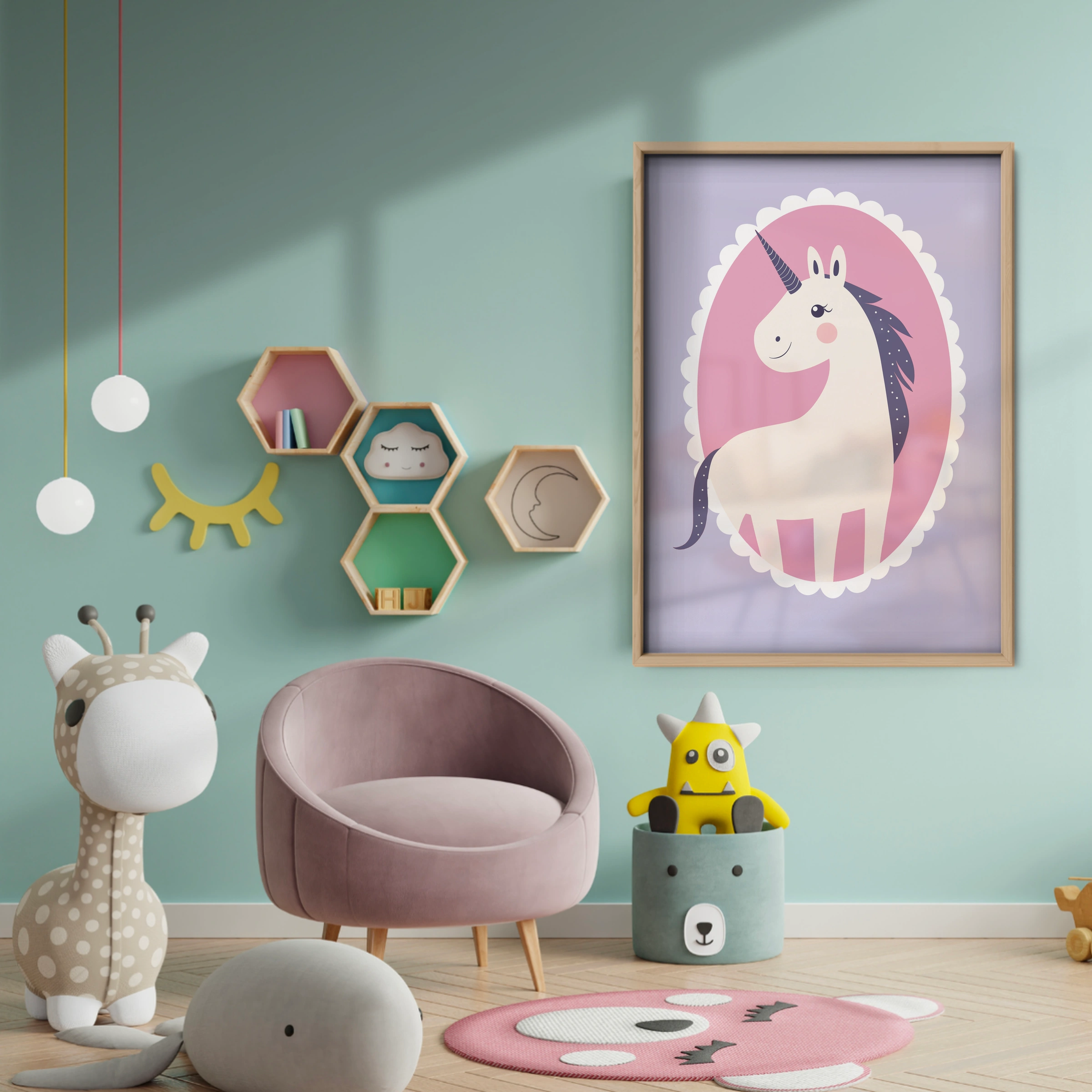 Unicorn Cameo Nursery Print - baby room wall decor print